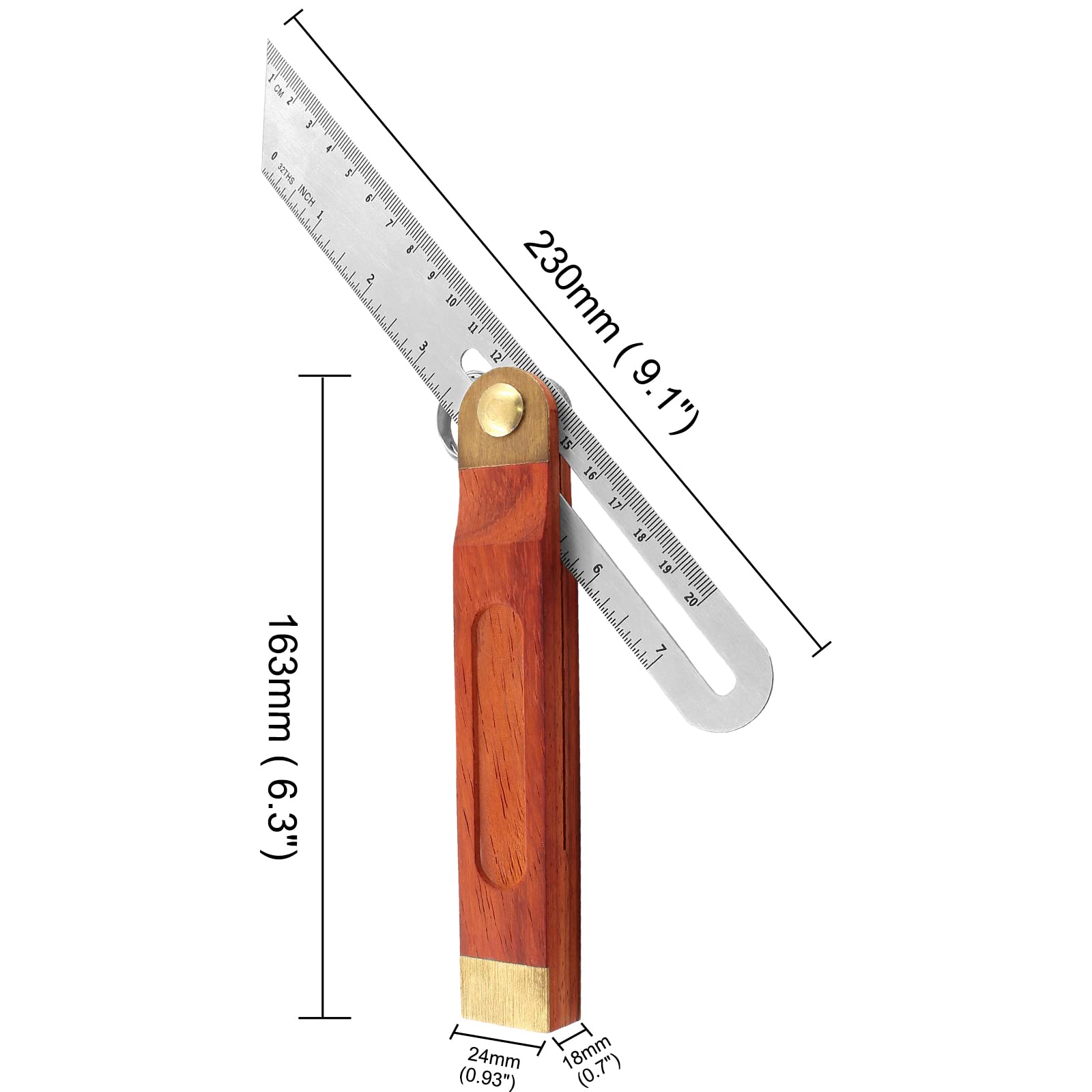 9 Inch T-Bevel Angle Finder Sliding Gauge - Adjustable Ruler Protractor with Hardwood Handle & Metric Marks - Perfect for Woodworking, Carpentry, and DIY Projects