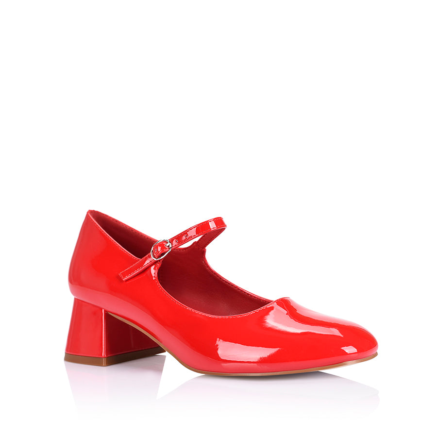Kenna Mary Jane Block Heels - Red Patent Leather Women's Shoes for Work, Office & Special Occasions