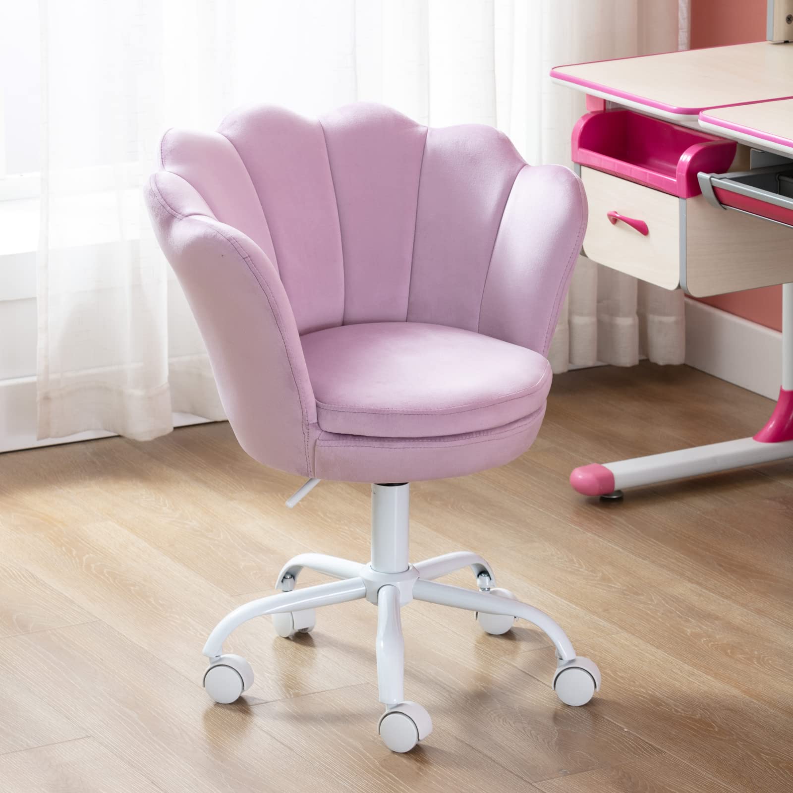Velvet Kids Desk Chair - Adjustable Swivel Task Chair for Girls, Light Purple | Study, Computer & Vanity Chair for Bedroom & Make Up Room | Ergonomic Children's Chair for Homework & Gaming