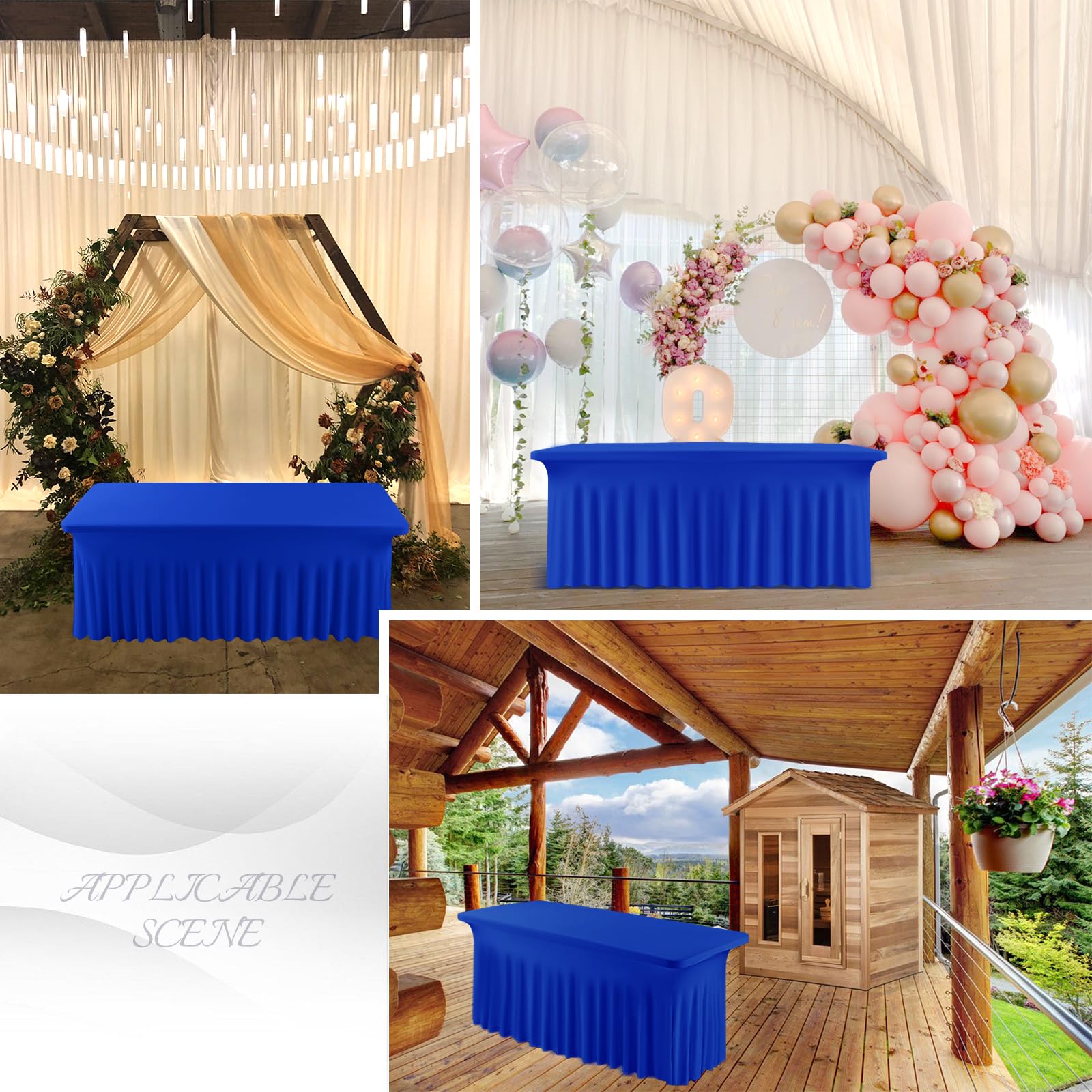 4 Pack 6ft Spandex Table Skirts - Stretchable Wrinkle-Resistant Fitted Tablecloth & Table Skirt Set for Rectangle Tables - Perfect for Tradeshows, Restaurants, Weddings, Banquets, Parties & Events (Royal Blue) - Ideal for Buffet Tables, Banquet Halls & Event Decorations