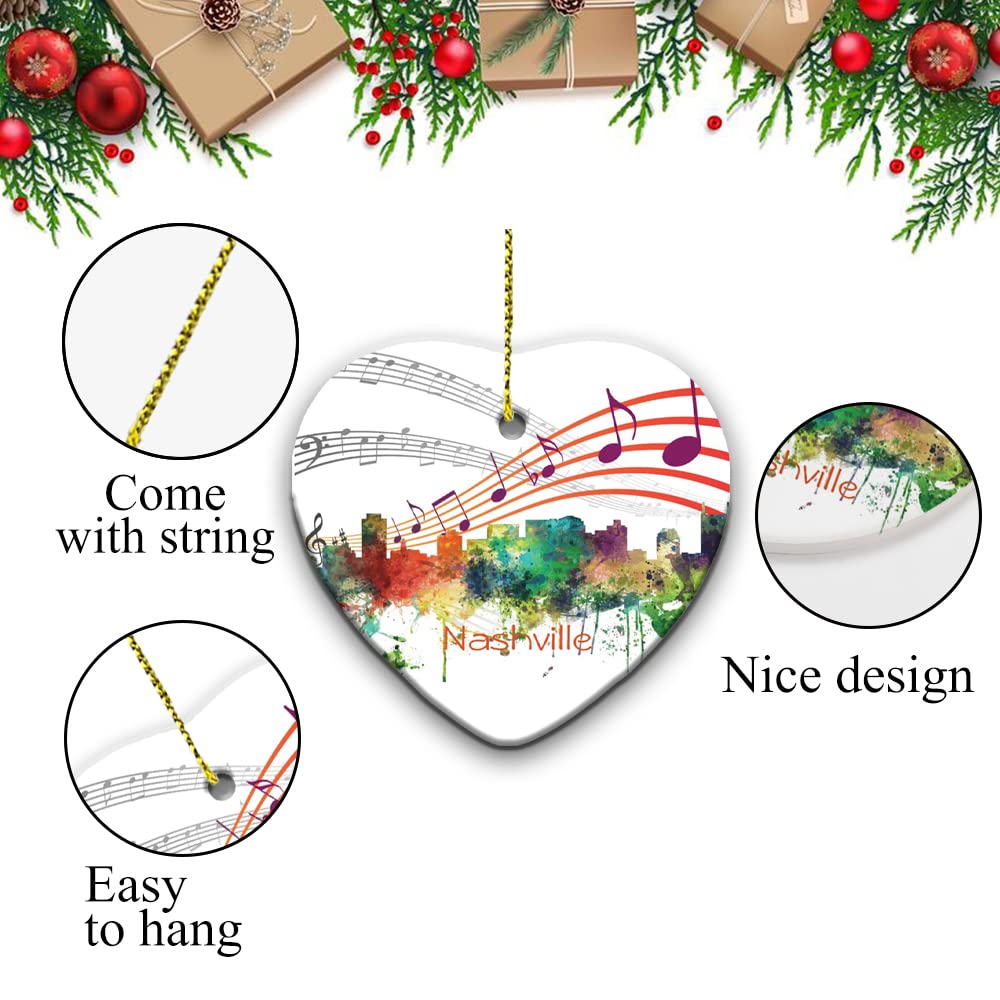 Nashville Tennessee Skyline Ceramic Ornament - Handmade Souvenir Gift for Christmas, Home Decor, Travel Keepsake - Perfect for Holiday Tree, Office Desk, and Tennessee-Themed Party Decorations