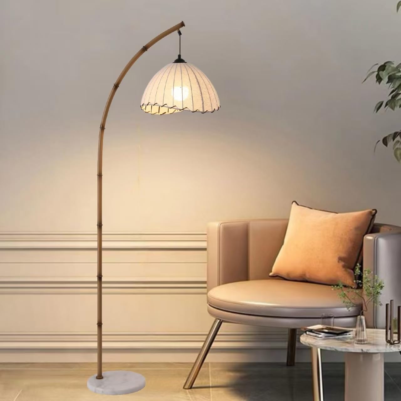 Mid Century Modern Bamboo Floor Lamp - Rattan Retro LED Standing Light for Living Room, Bedroom & Office - Vintage Bohemian Style Home Decor - Perfect for Cozy Reading Nooks & Lounge Areas