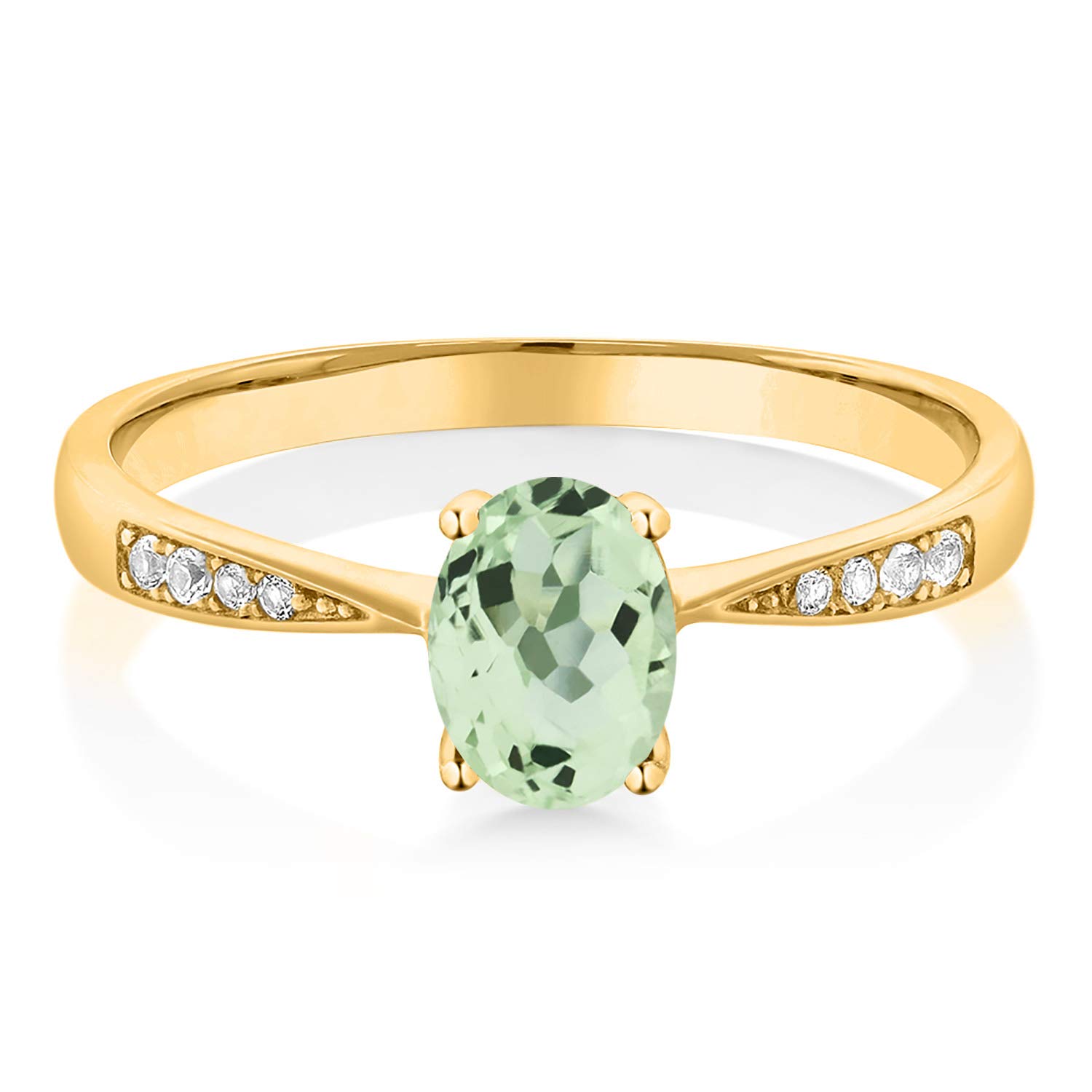 0.81 Ct Oval Green Prasiolite & White Diamond 10K Yellow Gold Ring for Women | Elegant Gemstone Jewelry for Engagement, Anniversary & Special Occasions