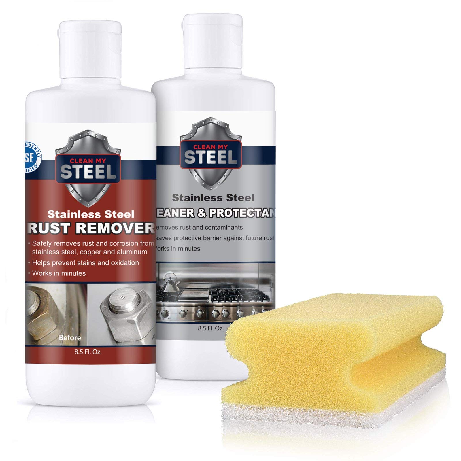 Premium Stainless Steel Rust Remover & Cleaner Kit - NSF Certified Safe for Food Areas | Effective Stainless Steel Pan Cleaner & Appliance Cleaner | Includes Rust Stain Remover, Gloves & Sponge (8.5 oz) | Perfect for Kitchen, Grill, Outdoor & Industrial Use
