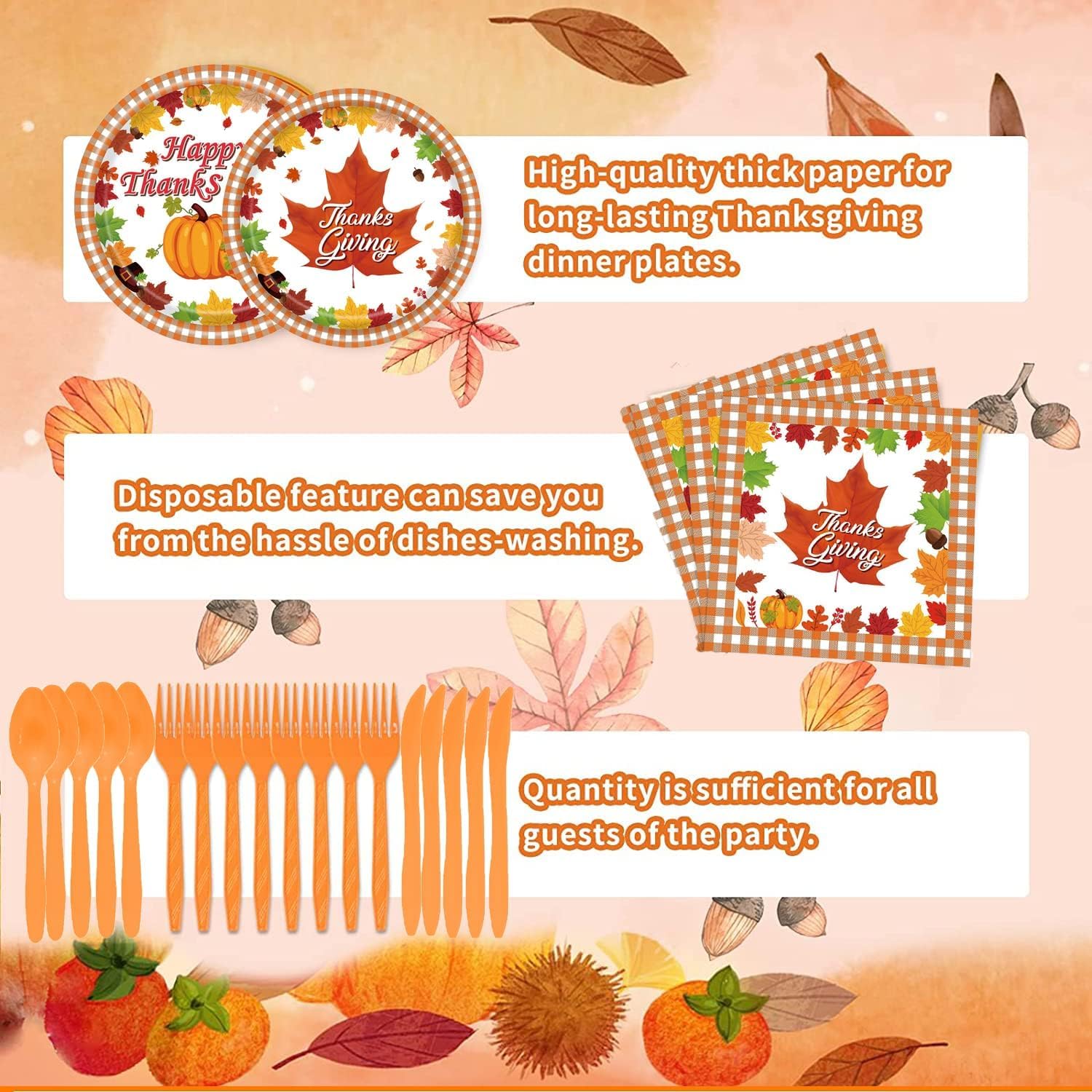 80 Pcs Fall Thanksgiving Party Supplies Set - Disposable Pumpkin & Turkey Themed Plates, Napkins, Tableware for Autumn Harvest Dinner - Perfect for Thanksgiving Gatherings, Family Feasts, and Holiday Celebrations (Serves 12)