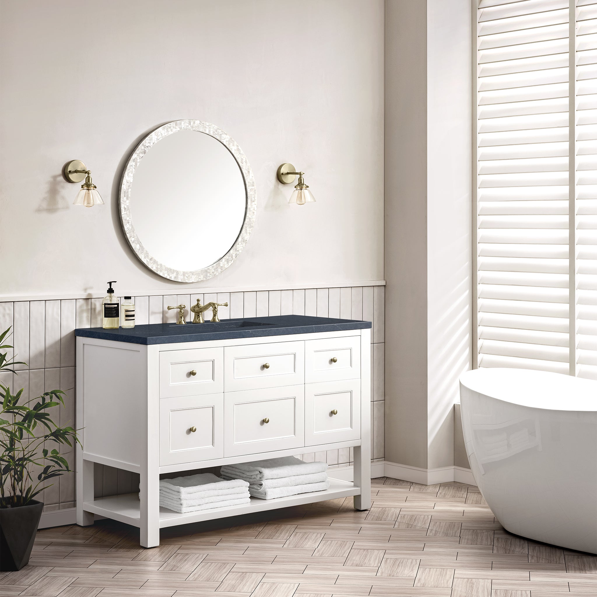 Breckenridge 48 Inch Single Bathroom Vanity with Bright White Finish and 3CM Charcoal Soapstone Top - Perfect for Modern Home Bathroom Renovation and Upgrade