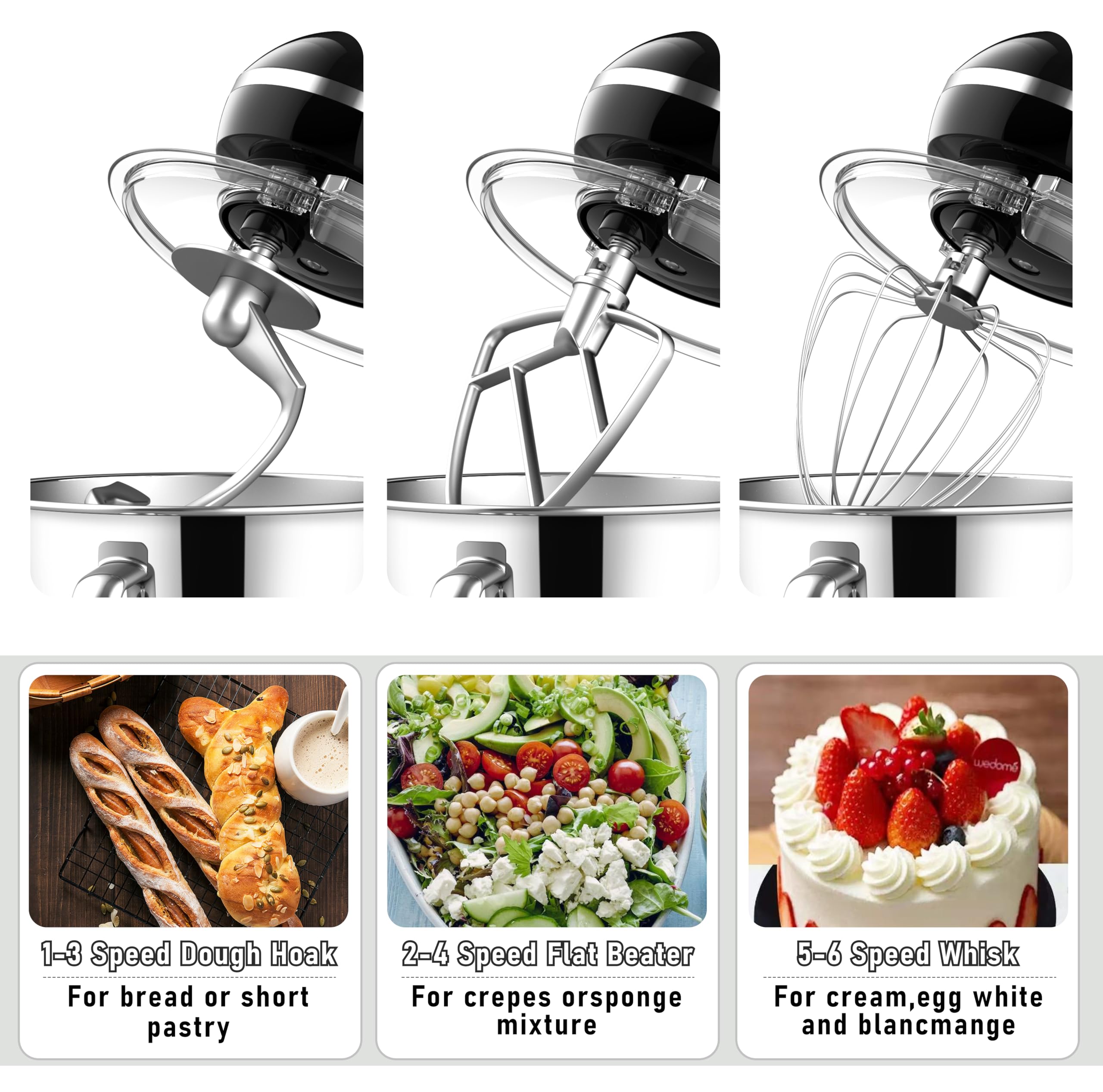 6.5 Quart Kitchen Stand Mixer - 6 Speed Tilt-Head Electric Food Mixer with Dough Hook, Wire Whip & Beater (Black) - Perfect for Baking Cakes, Cookies, Bread & More