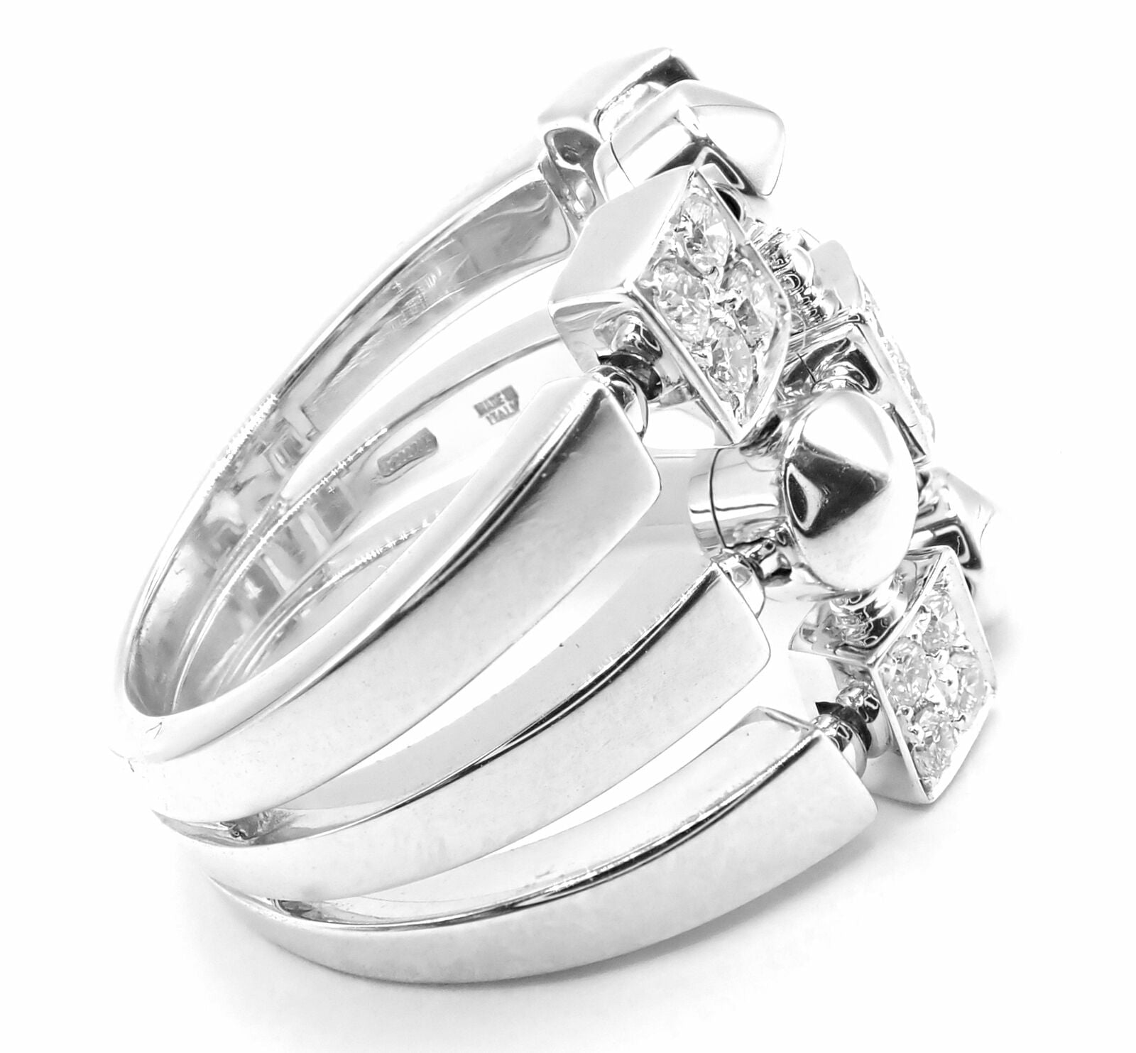 Authentic Bvlgari Bulgari 18k White Gold Lucea Diamond Band Ring - Luxury Wedding & Engagement Jewelry for Women