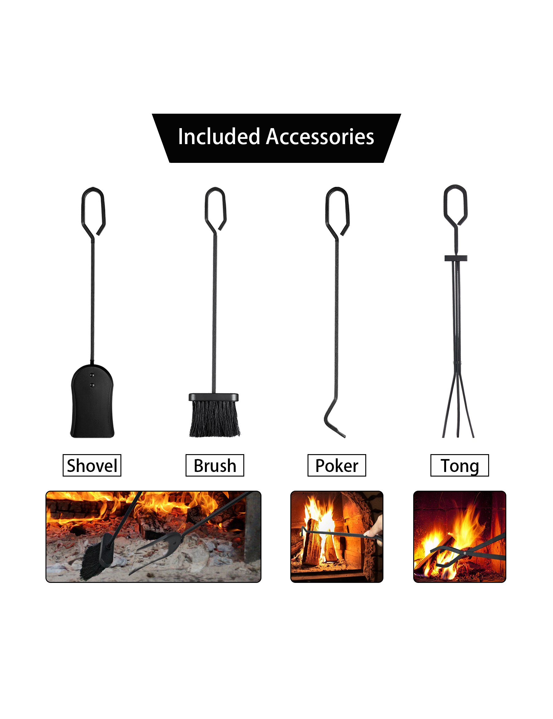 VODA Firewood Tools Rack - Heavy Duty Lumber Storage Organizer & Fire Pit Accessories Set for Outdoor Camping, Backyard, and Fireplace Use
