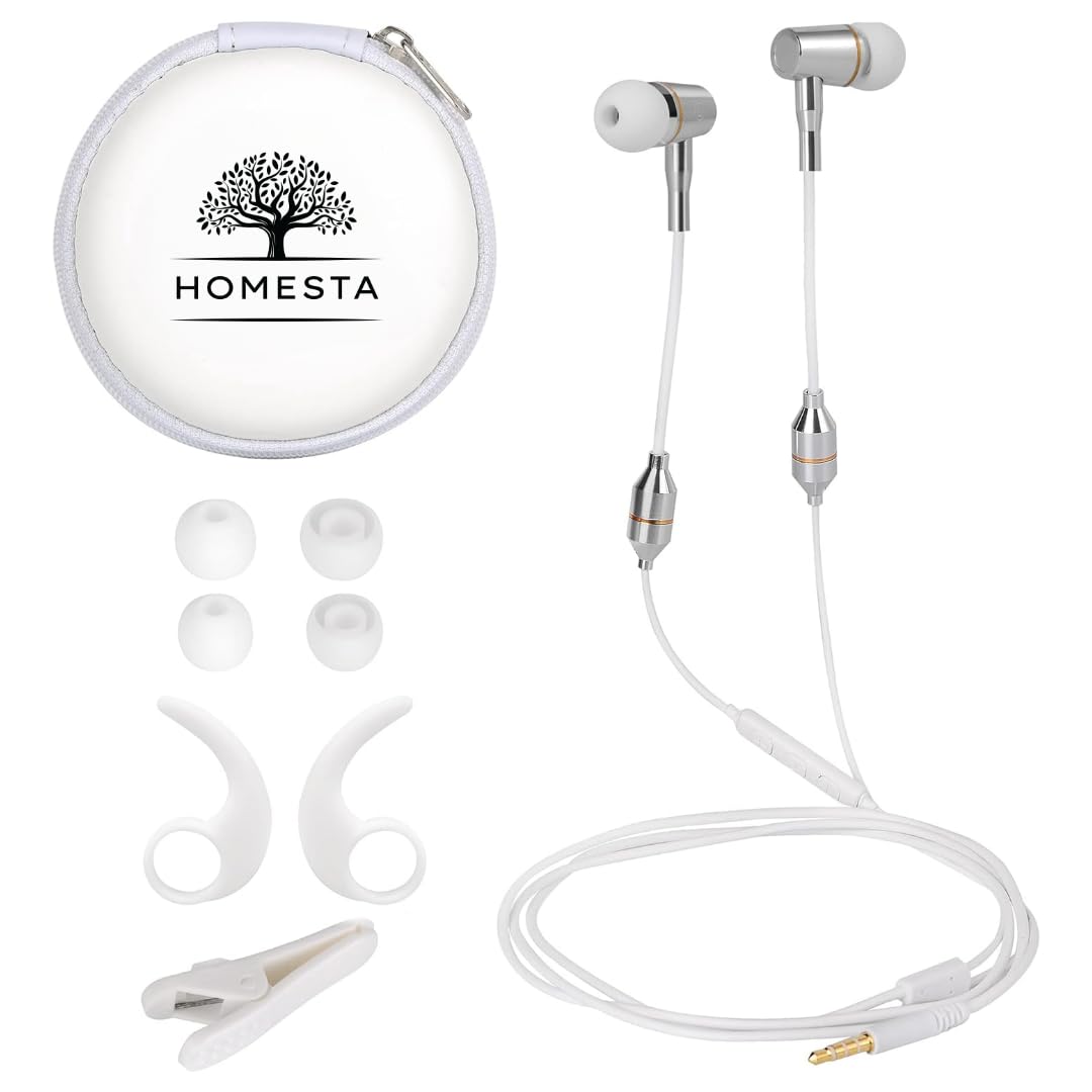 HOMESTA Anti-Radiation Headphones with Mic - EMF-Free Air Tube Wired Stereo Headset, 3.5mm Jack (White) | Hi-Fi Sound, Universal Compatibility for iPhone Android PC | Perfect for Office, Gaming & Travel