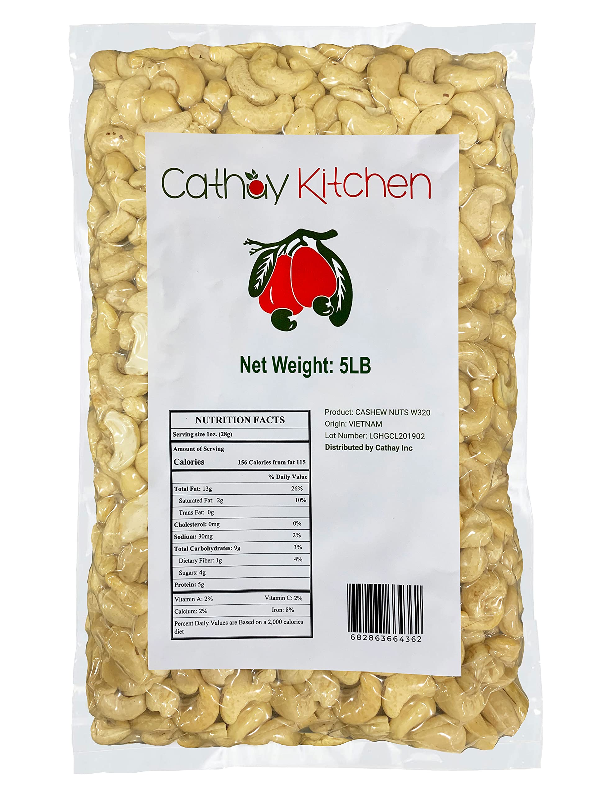 Premium Raw Cashews Whole W-320 Grade 5lb Bulk - All Natural Unsalted Nuts for Baking, Snacking & Healthy Recipes | Non-GMO, Vegan & Gluten-Free