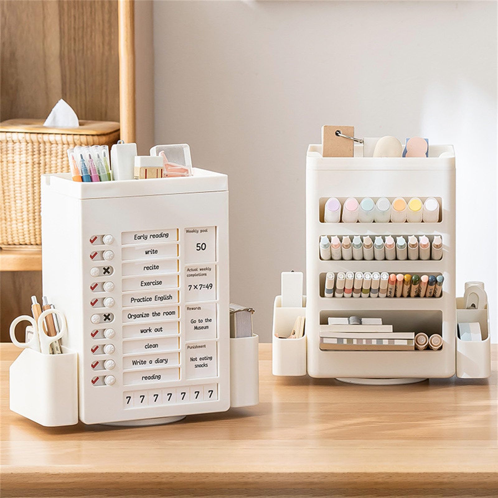 AJOIDR Rotating Desk Organizer with 11 Compartments - Perfect for Office & Art Supplies Storage
