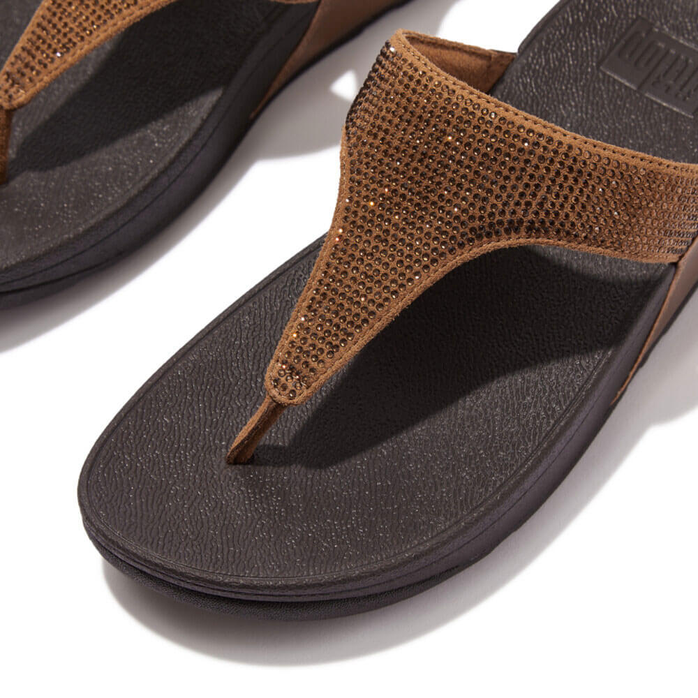FitFlop Lulu Crystal Embellished Sandals for Women - Comfortable Bronze Gladiator Sandals with Rhinestones | Perfect for Summer, Beach, Vacation and Casual Outings
