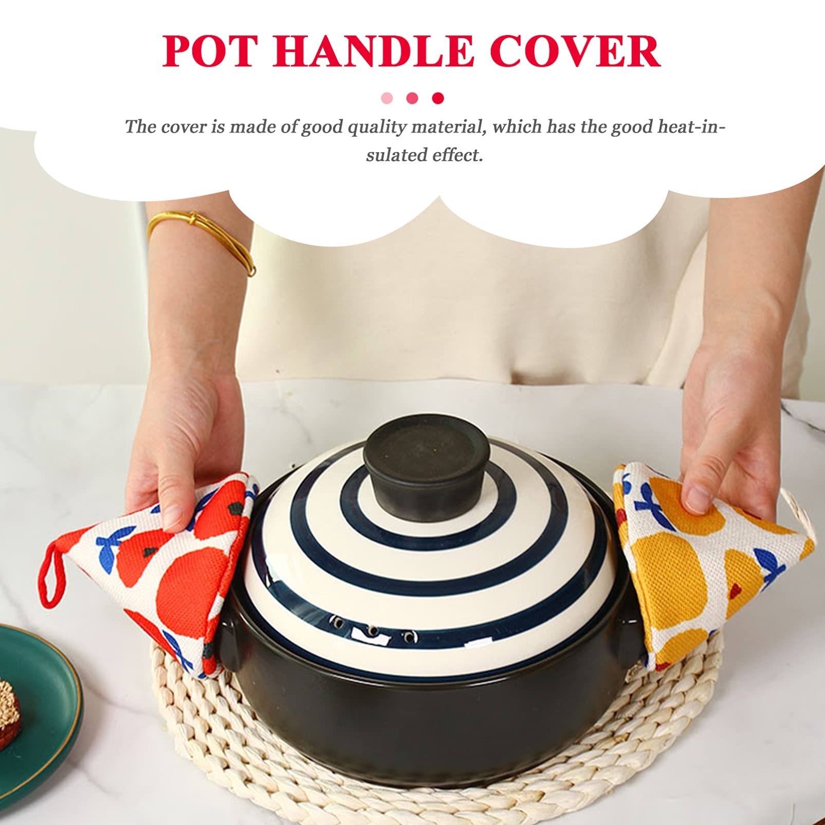 2-Pack Heat-Resistant Oven Gloves - Cotton-Polyester Blend, Triangle Design, Red (4.32x3.54x3.54in) - Pot Handle & Lid Cover for Cooking, Baking, Grilling & Kitchen Safety