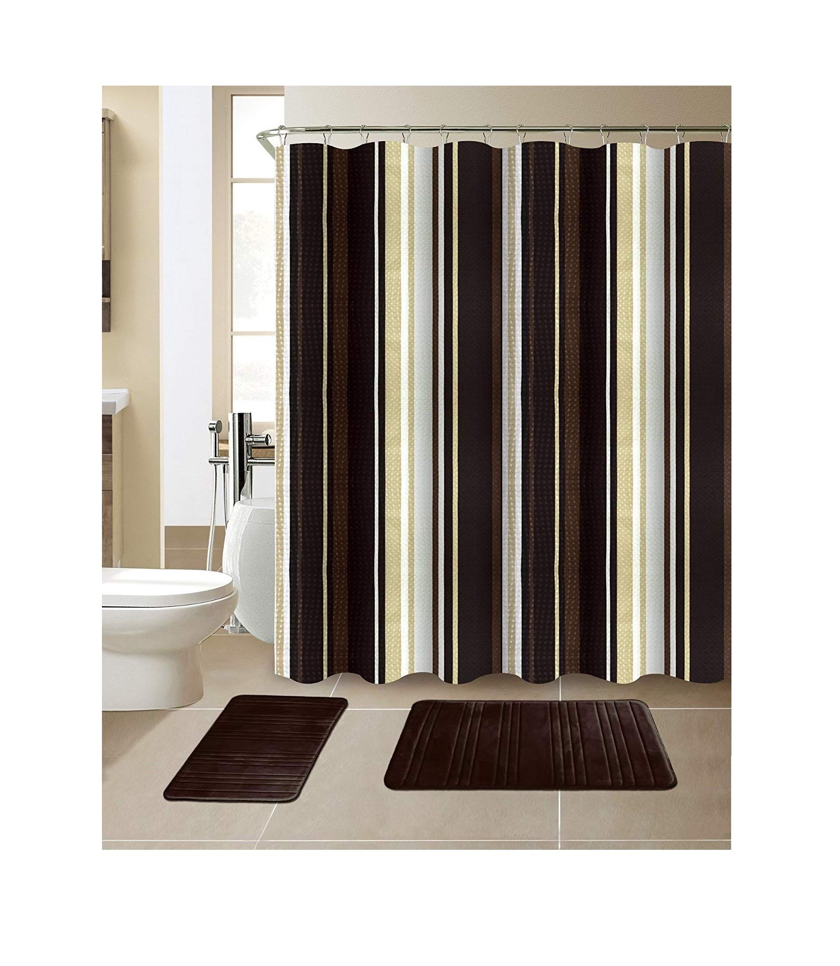 Premium 15-Piece Bathroom Set with 2 Memory Foam Bath Mats & Matching Shower Curtain - All American Collection | Luxury Bathroom Decor for Master Bath & Guest Bathrooms
