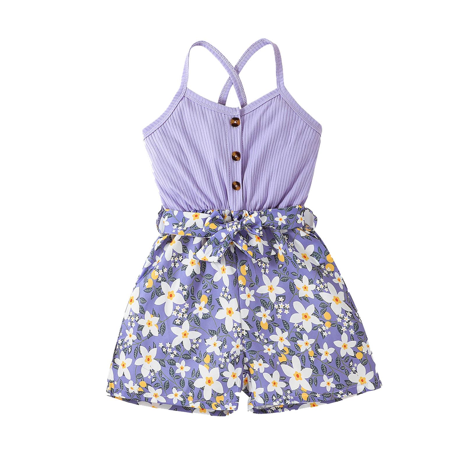 Toddler Girls Sleeveless Floral Printed Jumpsuit Romper with Suspenders - Cute Summer Outfit for Ages 4-7 Years - Perfect for Playdates, Beach Trips & Family Photos