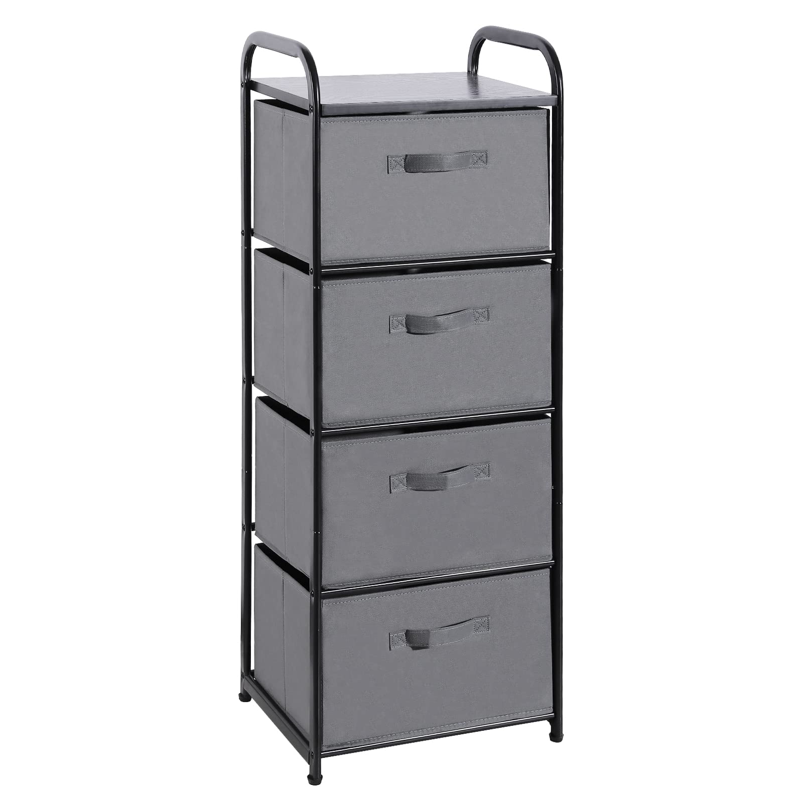 MAX Houser 4-Drawer Fabric Dresser Storage Tower with Wood Top - Vertical Nightstand & Closet Organizer for Bedroom, Nursery, Hallway (Leaden) - Perfect for Small Space Organization & Home Decor