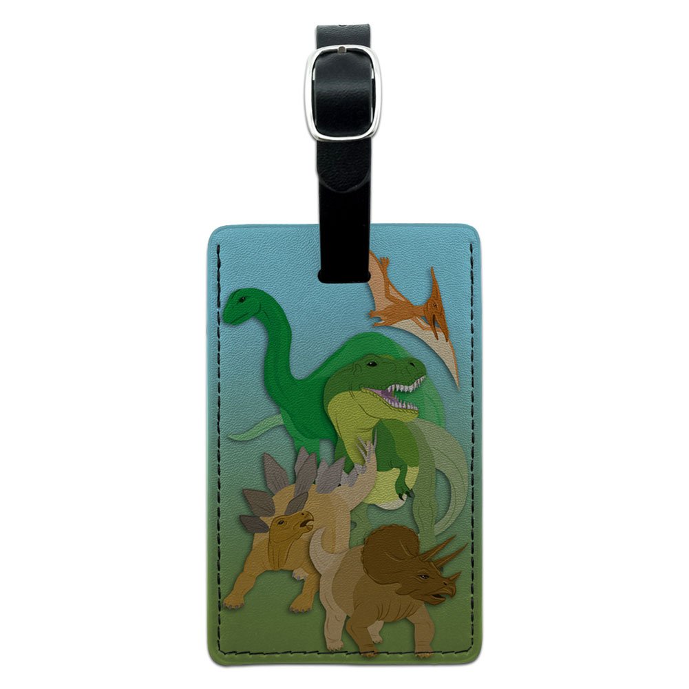 Dinosaur Leather Luggage Tag - T-Rex Triceratops Stegosaurus Suitcase ID Tag for Travel Bags, Black | Perfect for Kids & Adults Travel Accessories, Airplane Suitcase Identifier