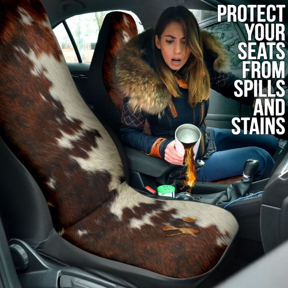 Premium Brown Cowhide Print Car Seat Covers - Custom Fit for Cars & Trucks - Best Gift for Car Lovers - Durable & Stylish Protection for Daily Commute & Road Trips
