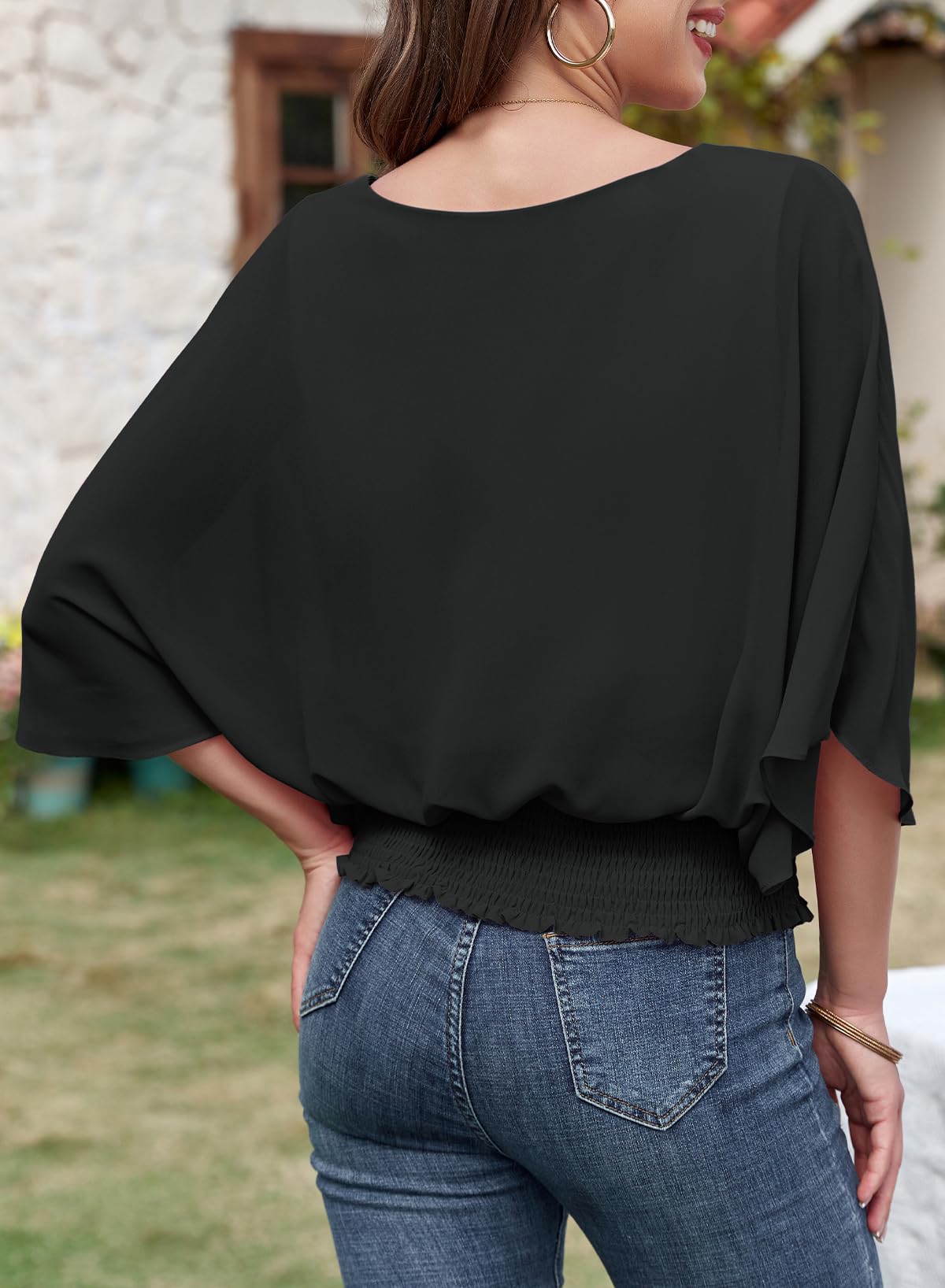 Dokotoo Women's 3/4 Sleeve Chiffon Blouse - Crewneck Business Casual Tops for Work & Office Wear | Elegant Dressy Shirts for Women