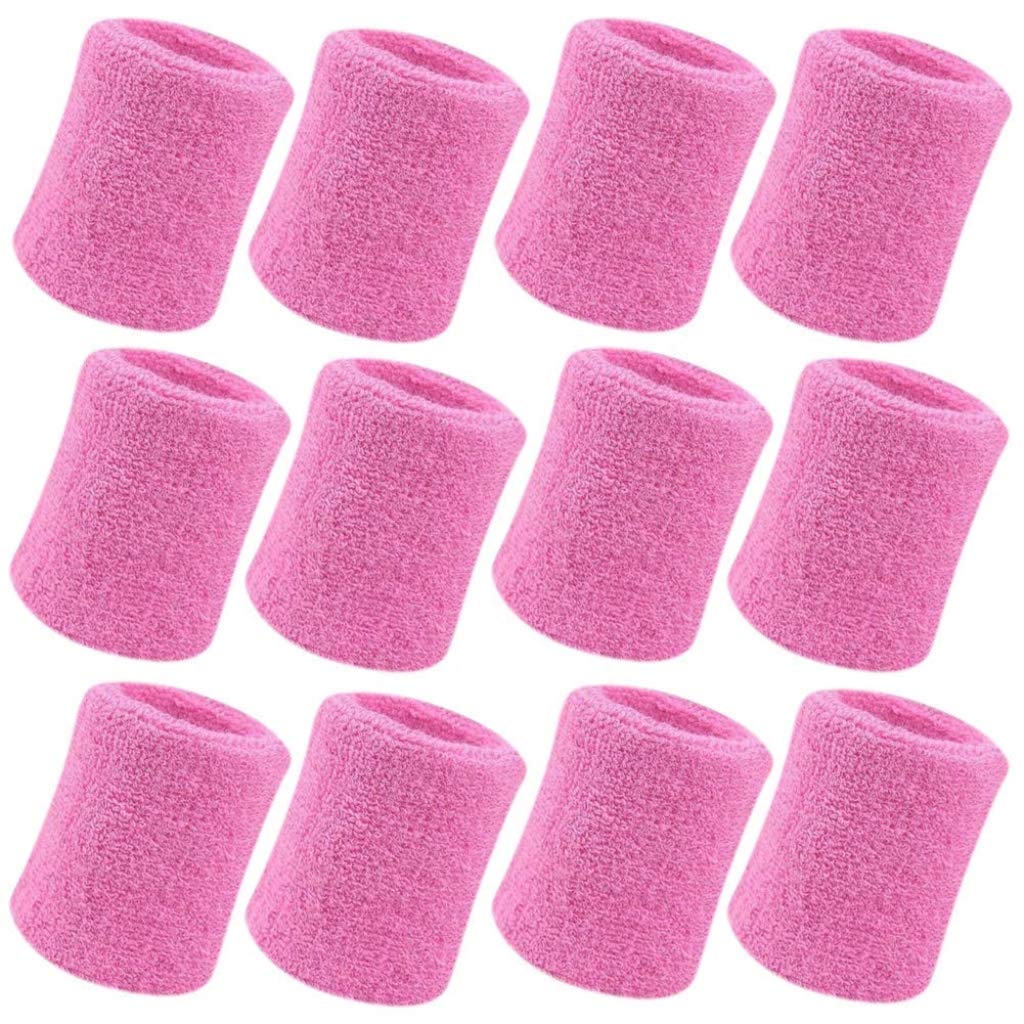 Elastic Cotton Sports Wristbands - 12 Pack Sweatbands for Men & Women - Breathable Athletic Wrist Bands for Running, Basketball, Tennis, Football, Soccer & Gym Workouts (Pink) - Stay Dry & Comfortable During Intense Exercise