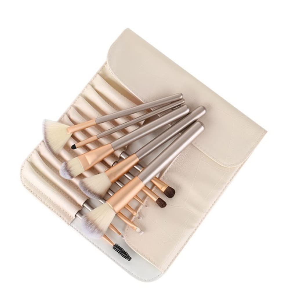 24-Piece Professional Makeup Brush Set - Beige Handle Concealer, Foundation, Eyeshadow, Eyebrow & Lip Brushes for Flawless Blending | Perfect for Daily Makeup, Contouring & Professional Makeup Artists | Cosmetic Brush Kit (Beige, 24pcs)