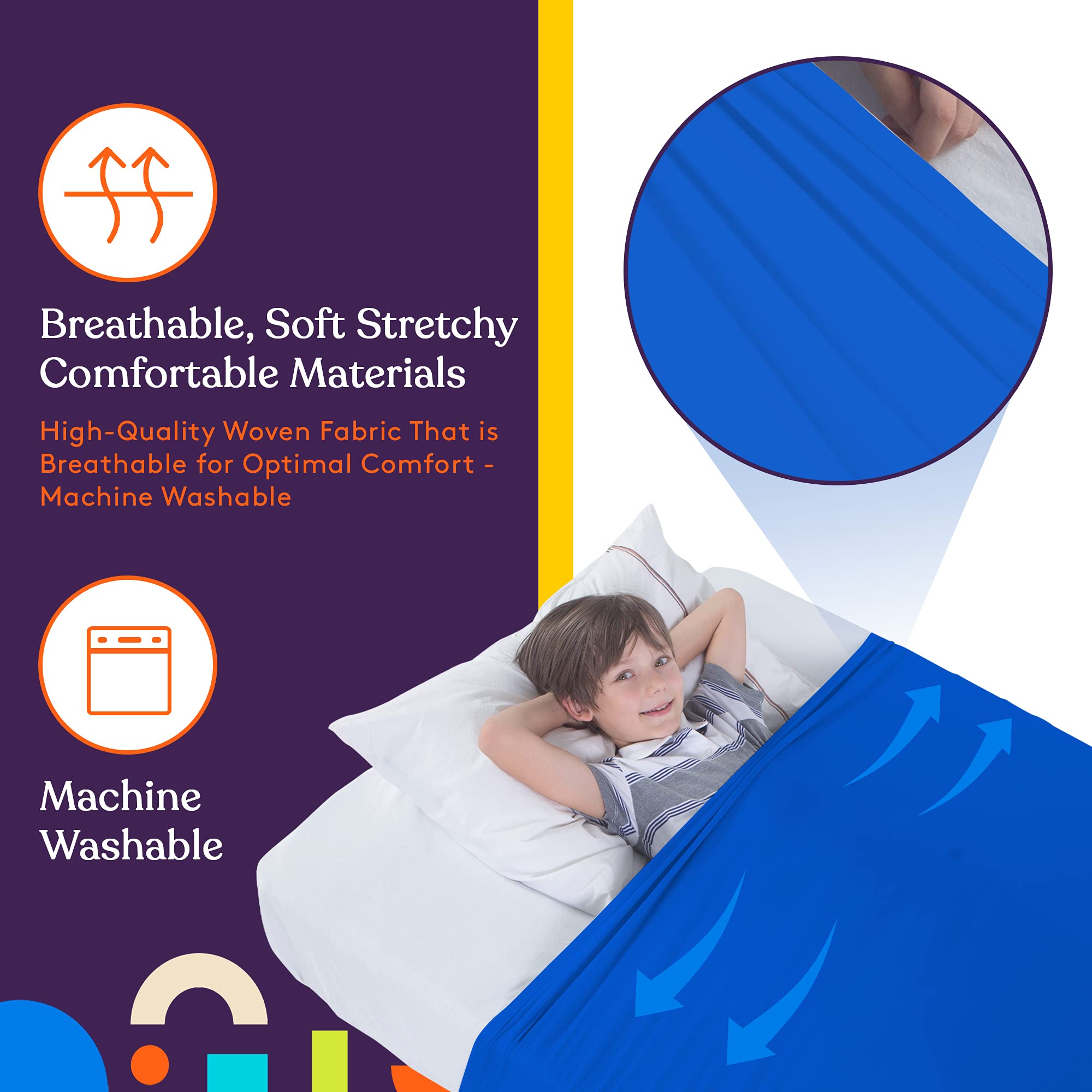 Breathable Stretchy Sensory Bed Sheet for Kids - Cooling Comfortable Compression Alternative to Weighted Blankets - Twin Size Blue Bedding - Perfect for Calming ADHD, Autism & Anxiety Relief