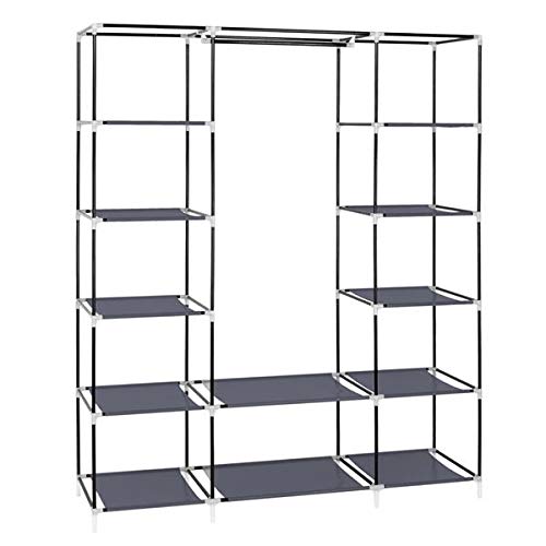 Portable Clothes Closet Organizer - Non-Woven Fabric Wardrobe with Hanging Rod & 9 Storage Shelves for Bedroom, Closet, Dorm Room & Small Space Storage Solution