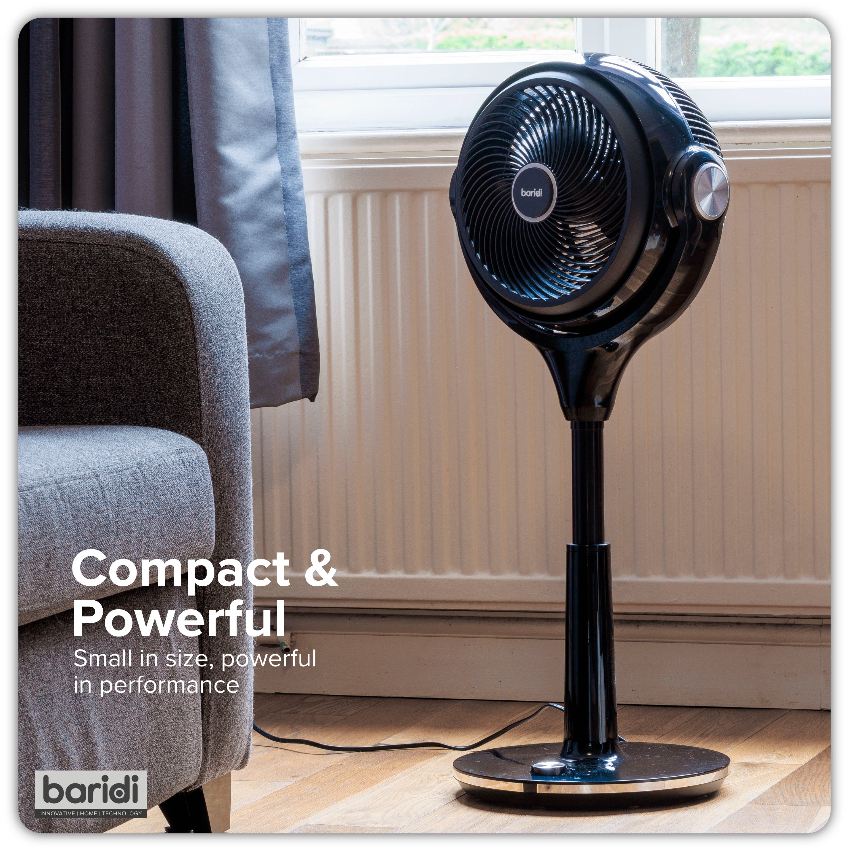 10 Inch Baridi Pedestal Fan with Remote Control - Black (DH143) - Quiet Cooling for Home, Office & Bedroom