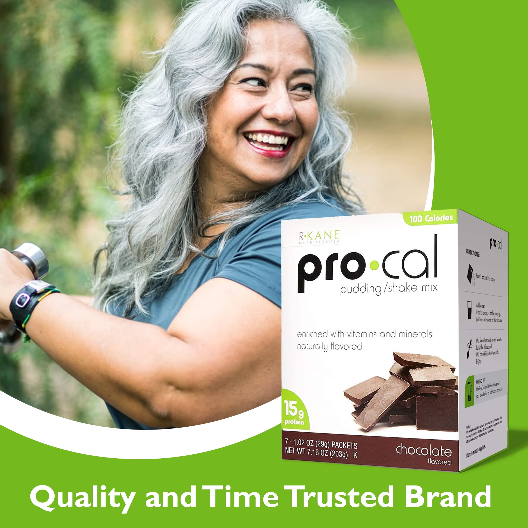 Pro-Cal Chocolate Protein Drink Mix - High Protein, Low Calorie Shake & Pudding Mix (15g Protein) - Meal Replacement & Breakfast Boost - 7 On-the-Go Packets - Perfect for Gym, Workout Recovery & Busy Mornings