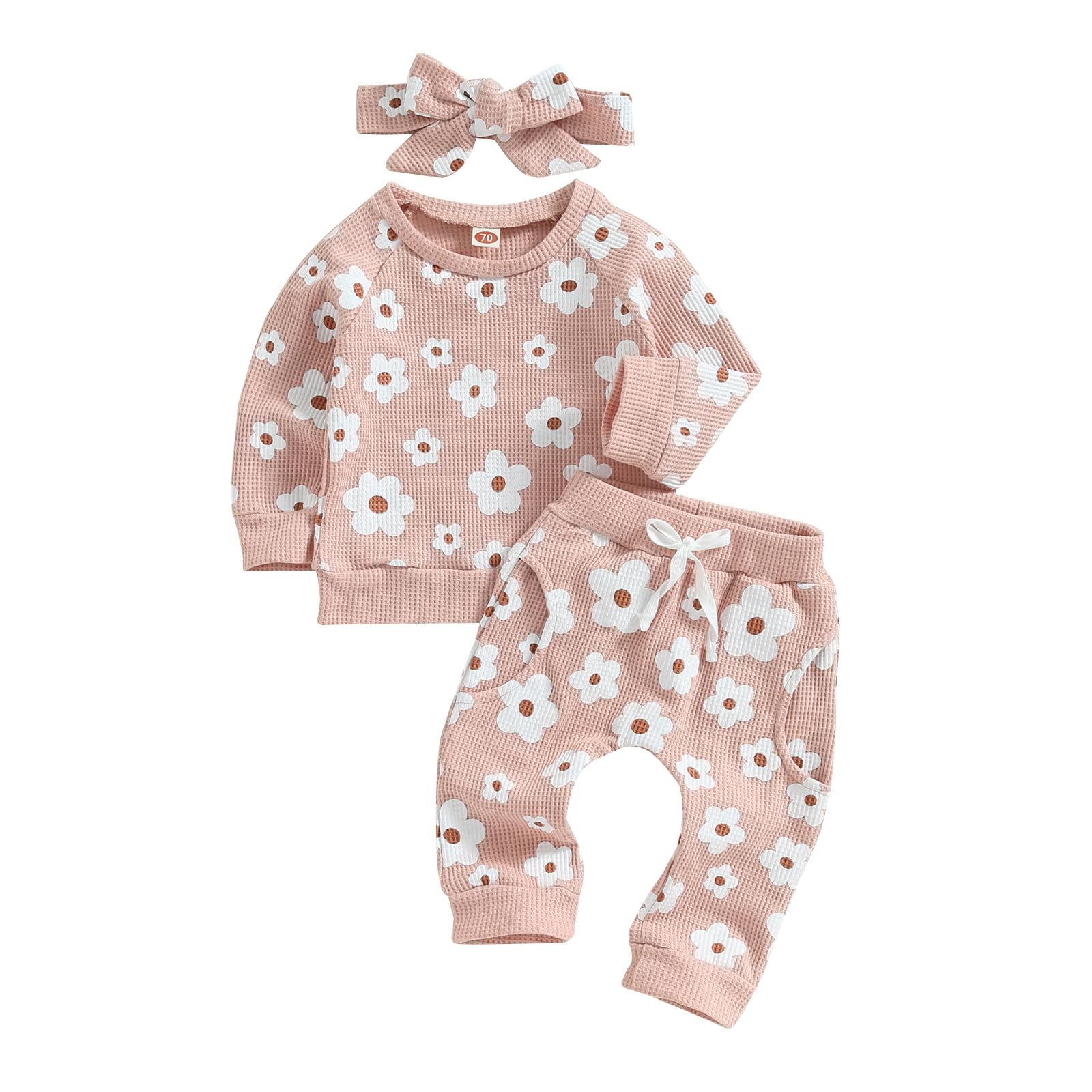 Hnyenmcko Newborn Baby Girl Outfits - Waffle Knit Long Sleeve Floral Sweatshirt & Pants Set for Fall Winter | Soft Infant Clothes for Photos, Parties & Daily Wear