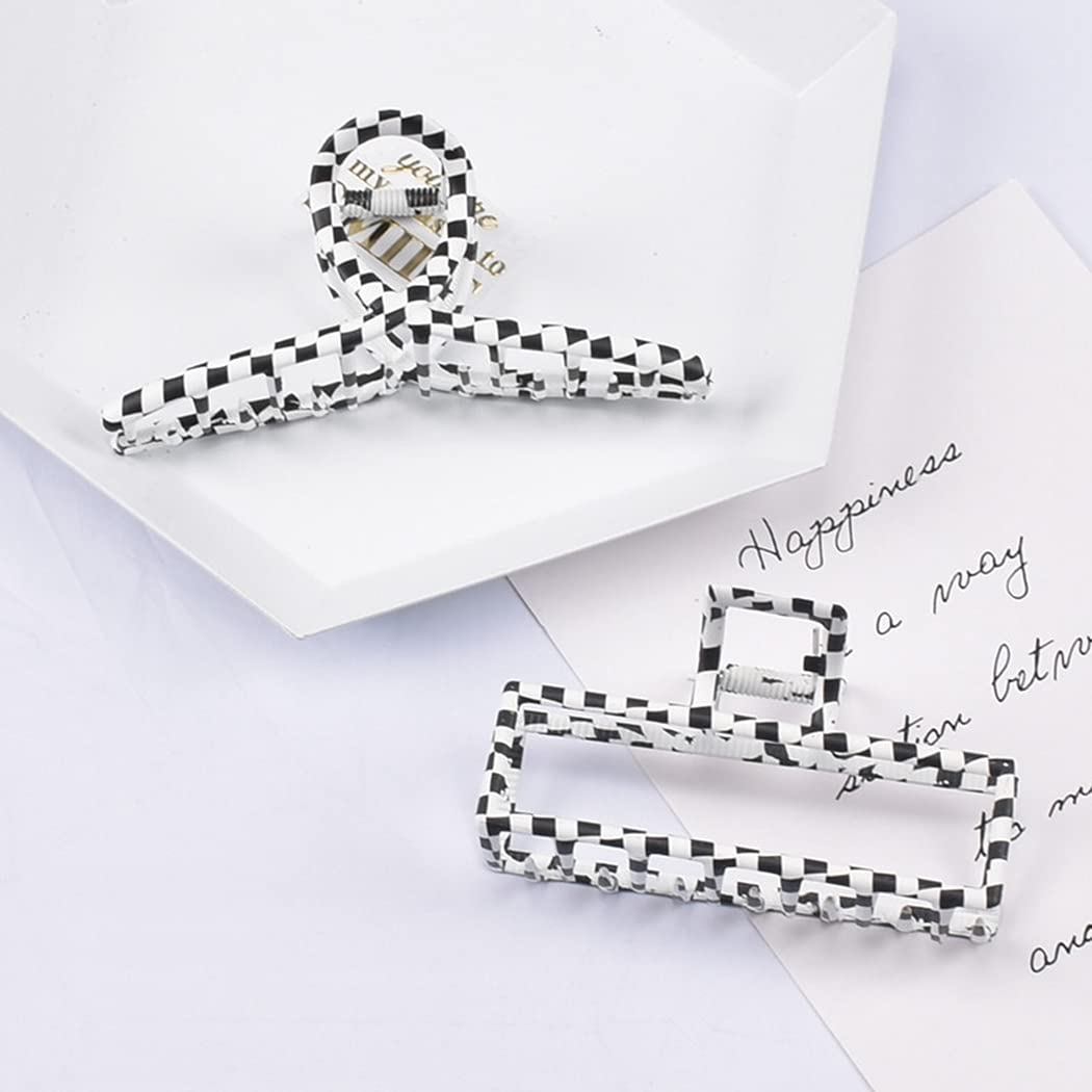 Fashionable Checkered Metal Hair Claw Clips for Women & Girls - 3PCS Set, Strong Hold Hair Jaw Clips for Spring & Summer Styling - Perfect for School, Work, Parties & Everyday Use