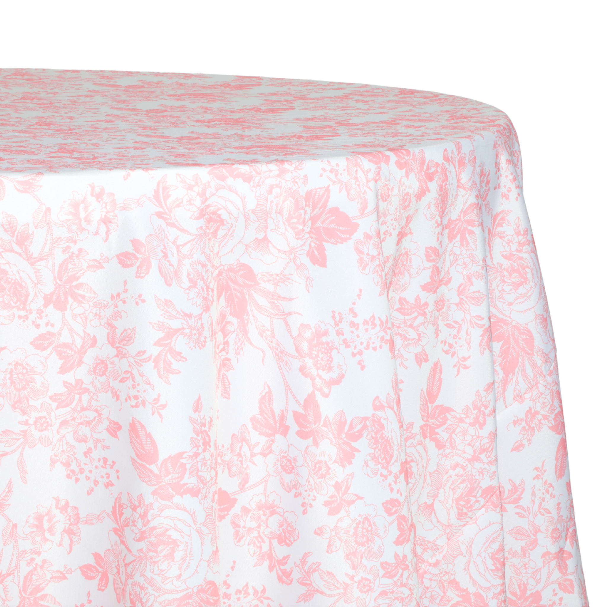 French Toile 108-Inch Round Tablecloth in Coral - Elegant Dining Table Cover for Weddings, Parties & Home Decor