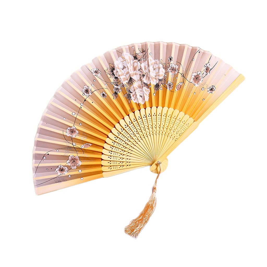 Elegant Silk Folding Fan with Bamboo Frame & Tassels - Vintage Handheld Fan for Summer, Weddings, Parties & Dance Performances | Decorative Antique Hand Fan for Women (Color: Blue)