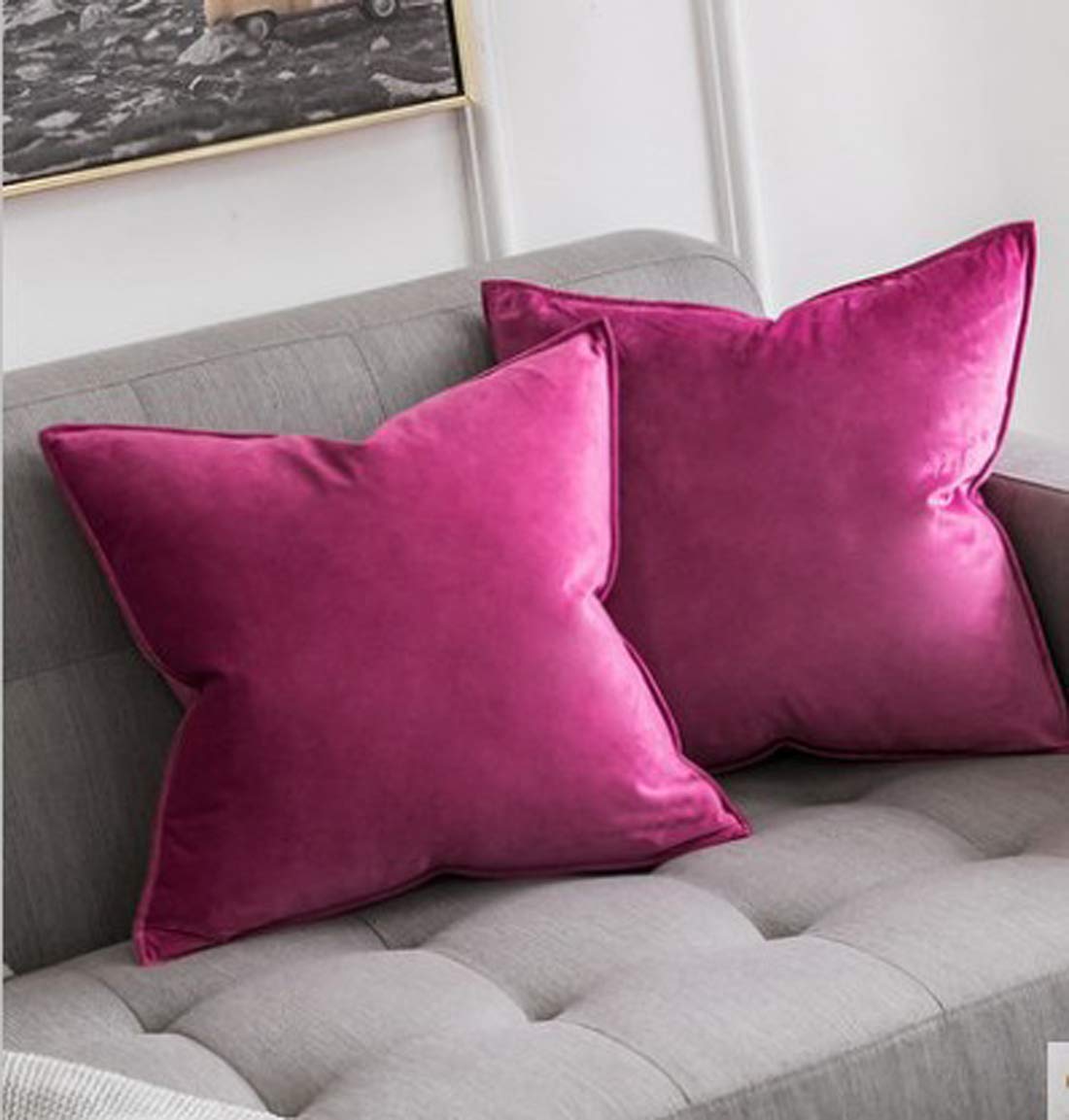 Premium Velvet Throw Pillow Covers Set of 2 - 18x18 Inch Decorative Cushion Covers with Elegant Fringe for Sofa, Couch & Bed - Hot Pink - Perfect for Living Room Decor, Home Styling & Cozy Comfort