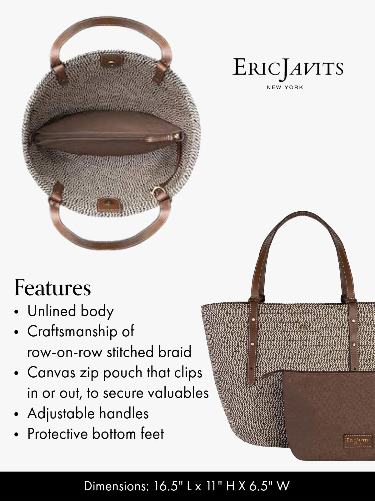 Eric Javits Eureka Squishee Straw Tote Bag for Women - Stylish Summer Beach Bag with Zippered Canvas Pouch | Perfect for Vacation, Poolside & Shopping