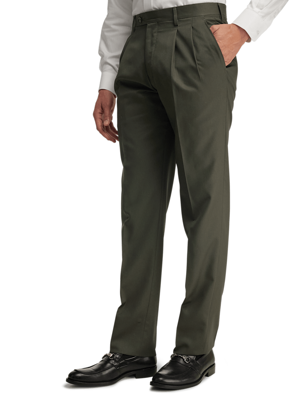 Premium Wool Gabardine Dress Pants for Men - Olive Green | Comfortable & Durable Office & Business Casual Trousers | Perfect for Work, Weddings & Formal Events
