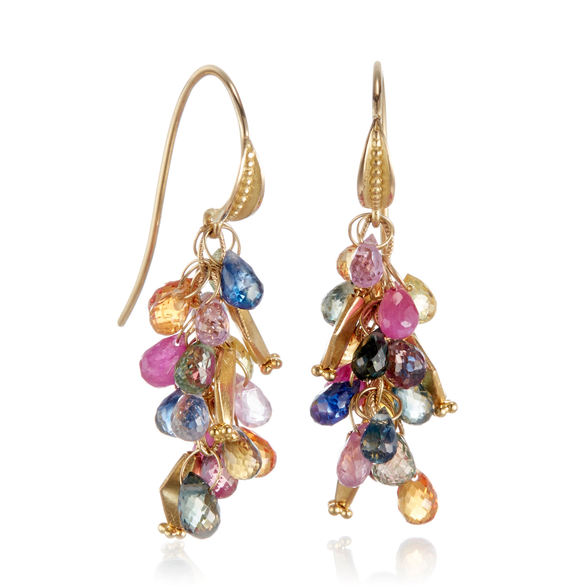 Stunning Multi-Color Sapphire Briolette Drop Earrings - Elegant Dangling Gemstone Jewelry for Women | Perfect for Weddings, Parties & Special Occasions