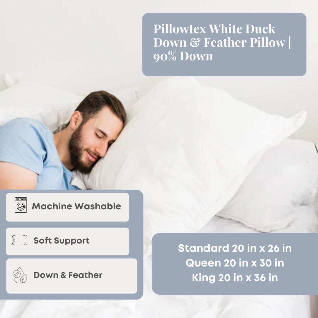 Premium White Duck Down & Feather Pillow - 90% Down Fill, Hypoallergenic & Breathable for Ultimate Comfort - Perfect for Side Sleepers, Back Sleepers & Luxury Bedding