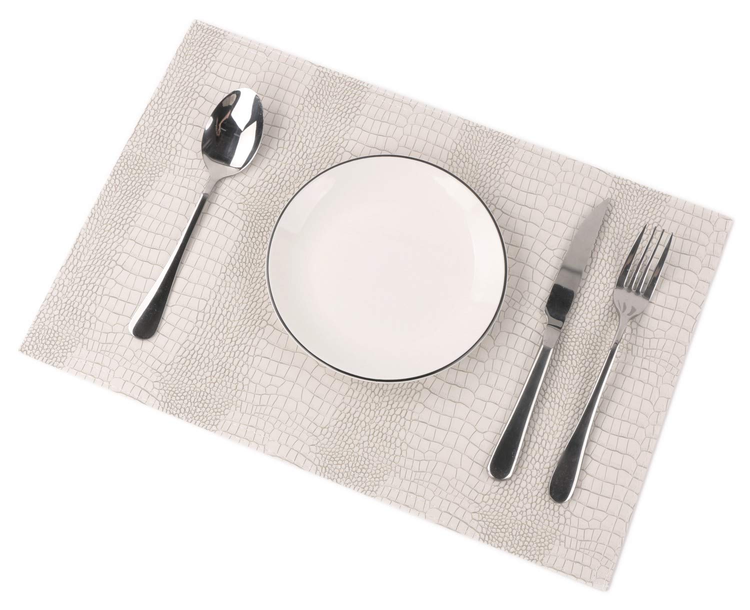 Premium Waterproof PU Leather Placemats Set of 8 - Heat & Stain Resistant Table Mats for Dining Table, Office Conference, and Home Decor - Easy Clean Faux Leather Hardboard Placemats (White) - Perfect for Everyday Meals, Dinner Parties, and Professional Meetings