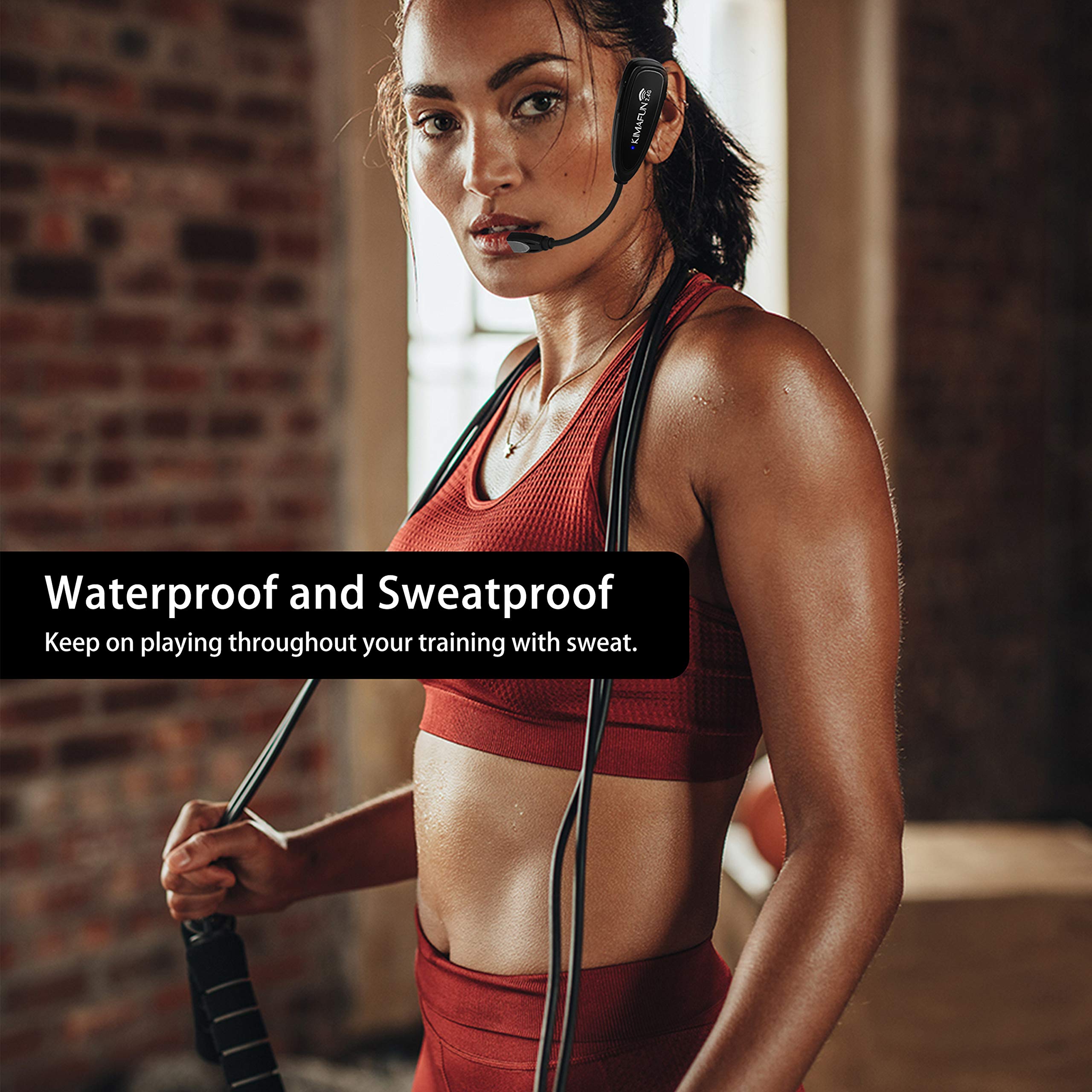 KIMAFUN Wireless Headset Microphone System - No Bluetooth Needed, Waterproof Head Mic for Fitness Instructors, Online Teaching, Yoga Classes, Spinning Coaches & Public Speakers | Compatible with iPhone & Android Phones (Model G100-1) | Perfect for Gym Sessions, Virtual Lessons & Live Presentations