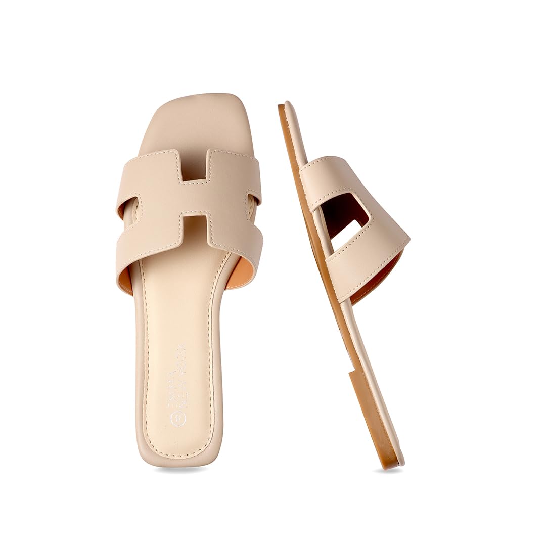 Women's Leather Slide Sandals 2024 - Slip On Comfortable Flat Sandals for Summer | Dressy & Casual Wear for Beach, Travel, and Everyday Outfits