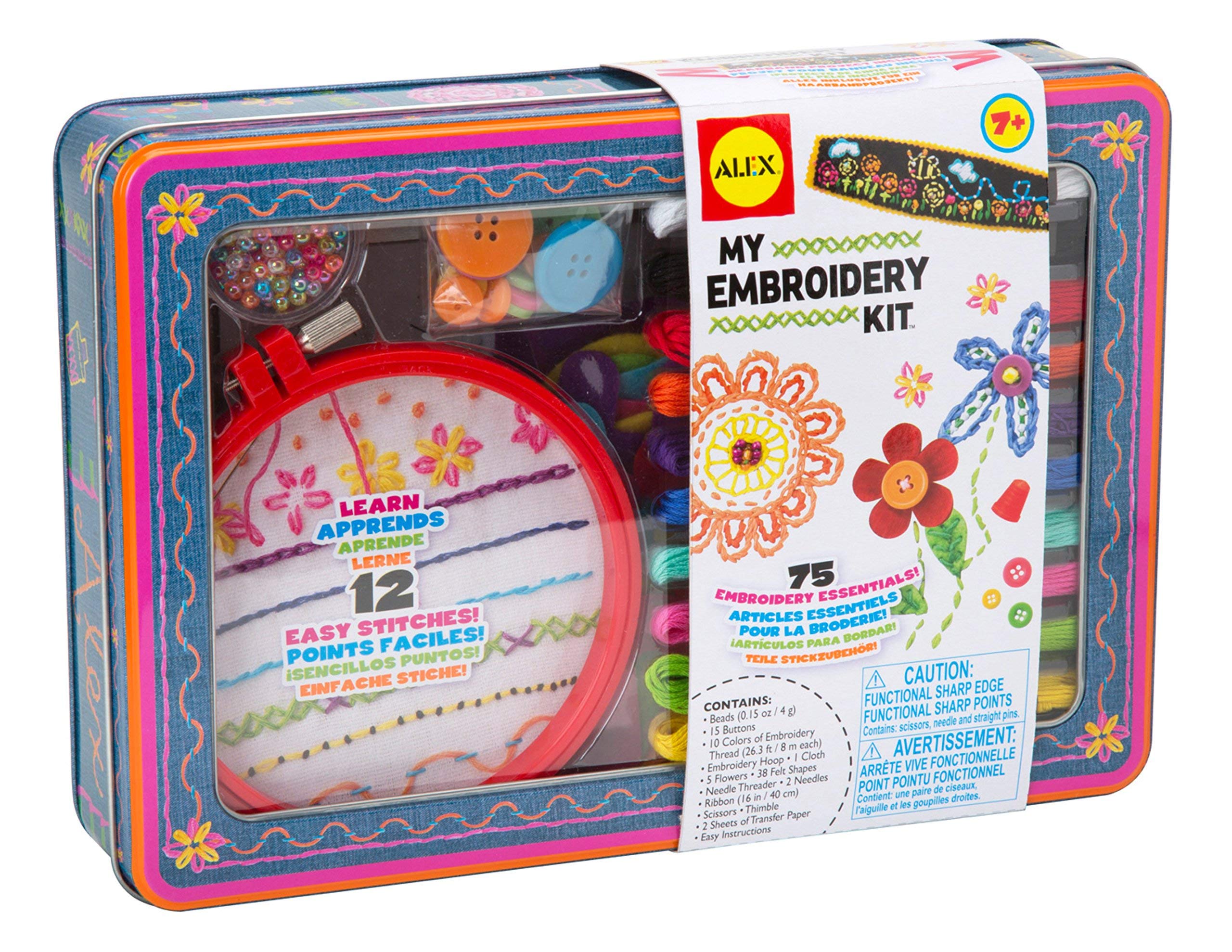 ALEX Toys Craft My Embroidery Kit for Kids - DIY Sewing Starter Kit with 6 Designs, Hoop & Threads - Creative Arts & Crafts Activity for Girls & Boys Ages 6+ - Perfect for Birthday Gifts & Rainy Day Fun