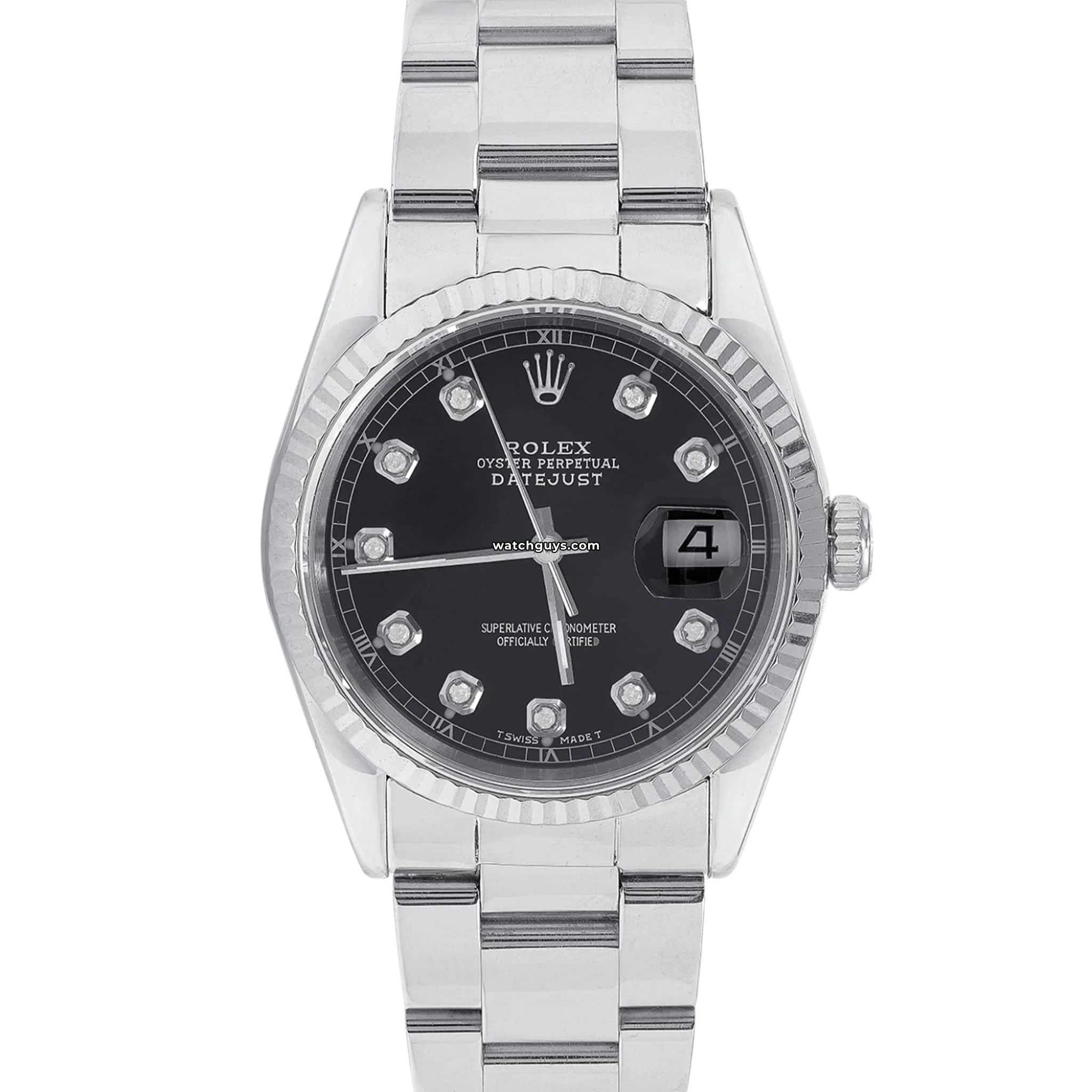 Rolex Datejust 16220 Men's Watch with Black Diamond Dial - Luxury Stainless Steel Timepiece for Business & Formal Occasions