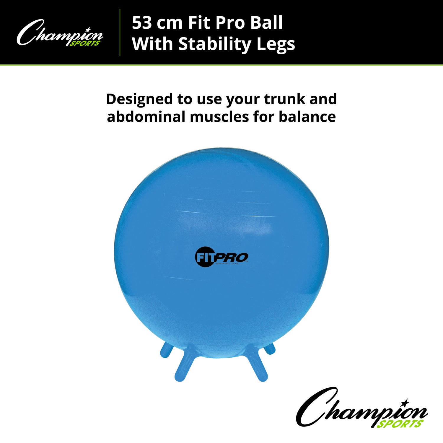 Champion Sports FitPro Stability Leg Exercise Ball 55cm - Royal Blue for Yoga, Pilates & Home Workouts - Improve Balance & Core Strength