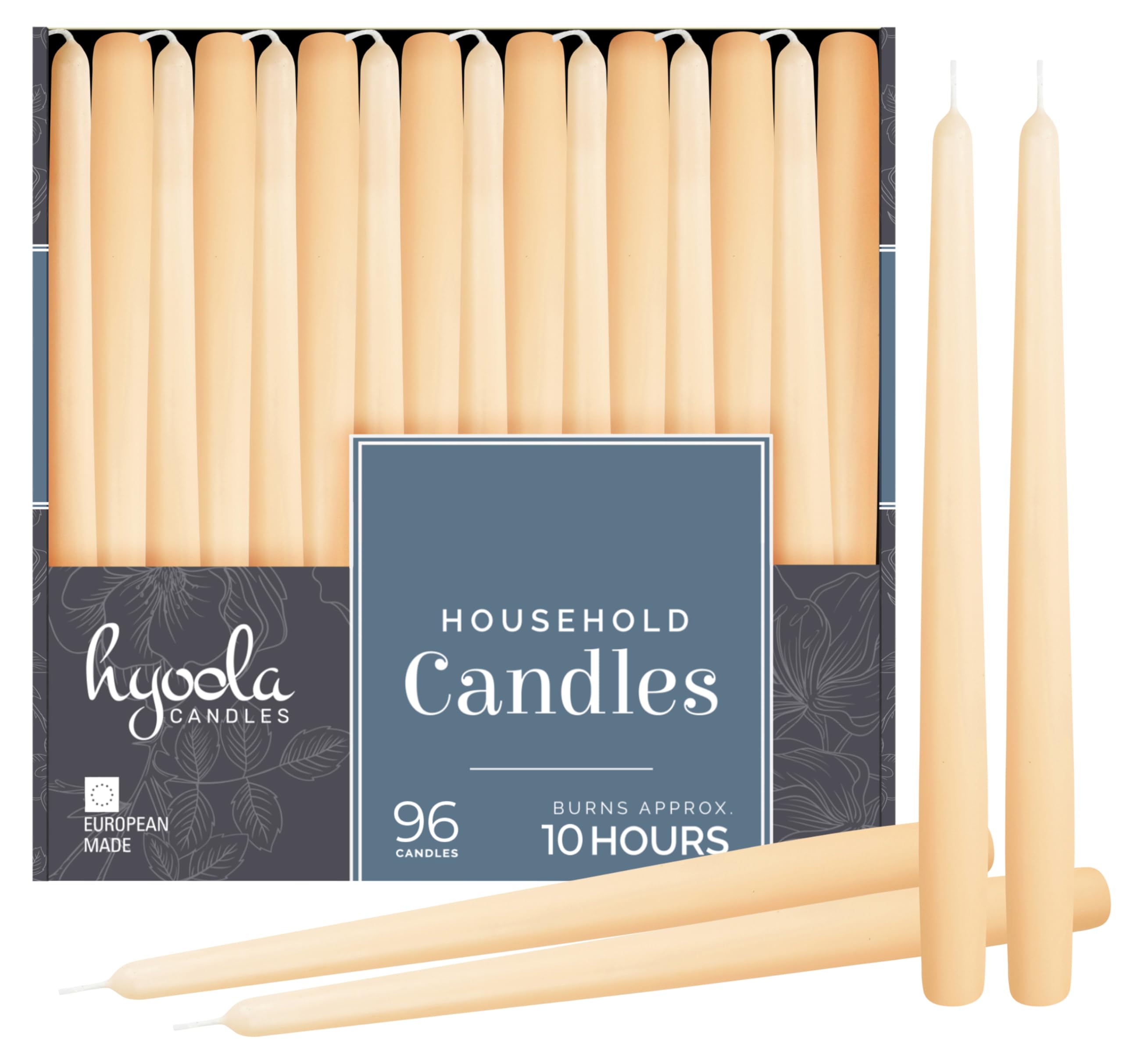 Hyoola 12 Inch Unscented Dripless Taper Candles Bulk Pack (96 Count) - Cream Colored Long-Lasting Candles with 10 Hour Burn Time - Perfect for Weddings, Dinner Parties & Holiday Decorations
