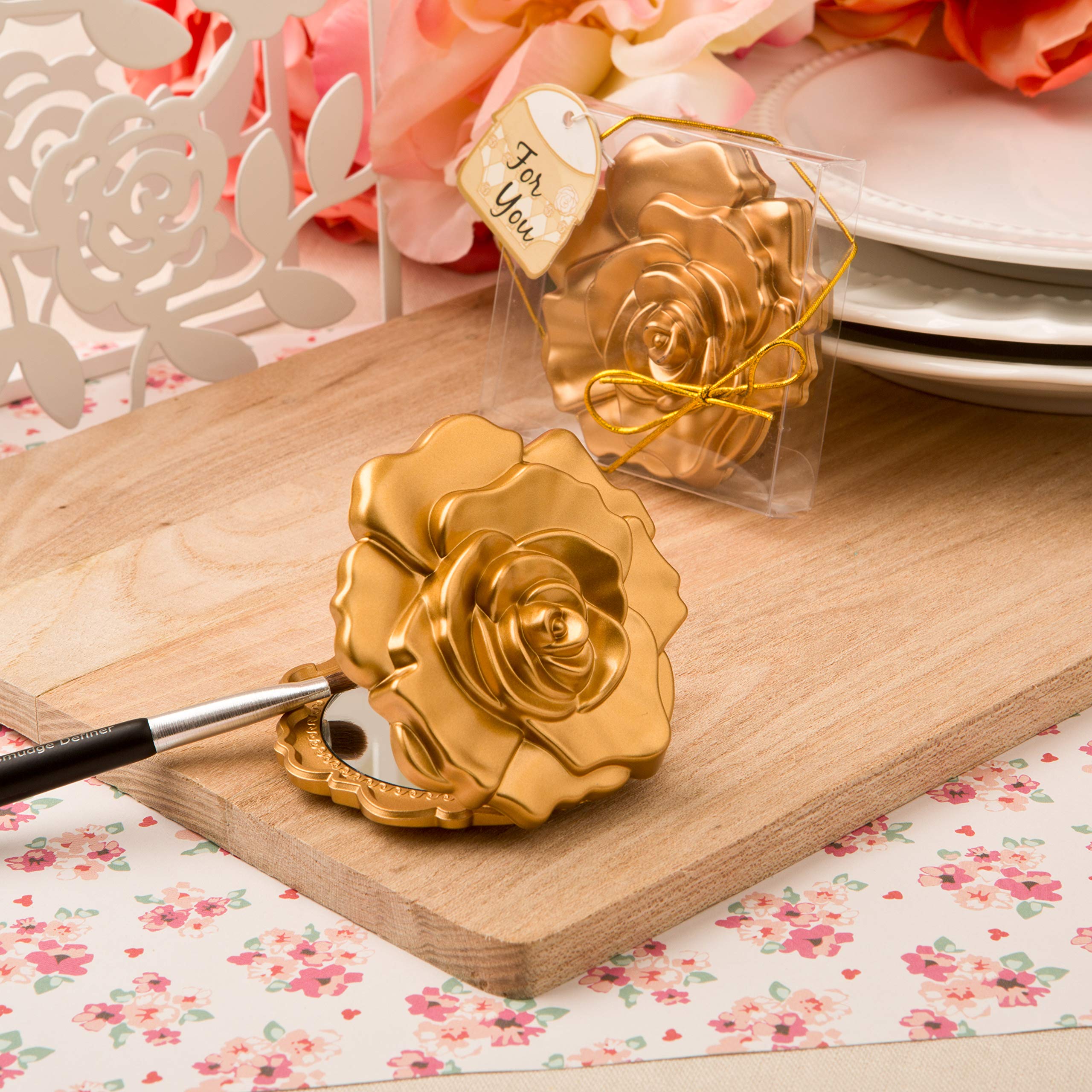 FASHIONCRAFT 5969 Elegant Matte Gold Rose Compact Mirror - Wedding Favor, Bridal Shower Gift, Sweet 16 Party, Pack of 60 - Perfect for Makeup Touch-ups & Special Occasions
