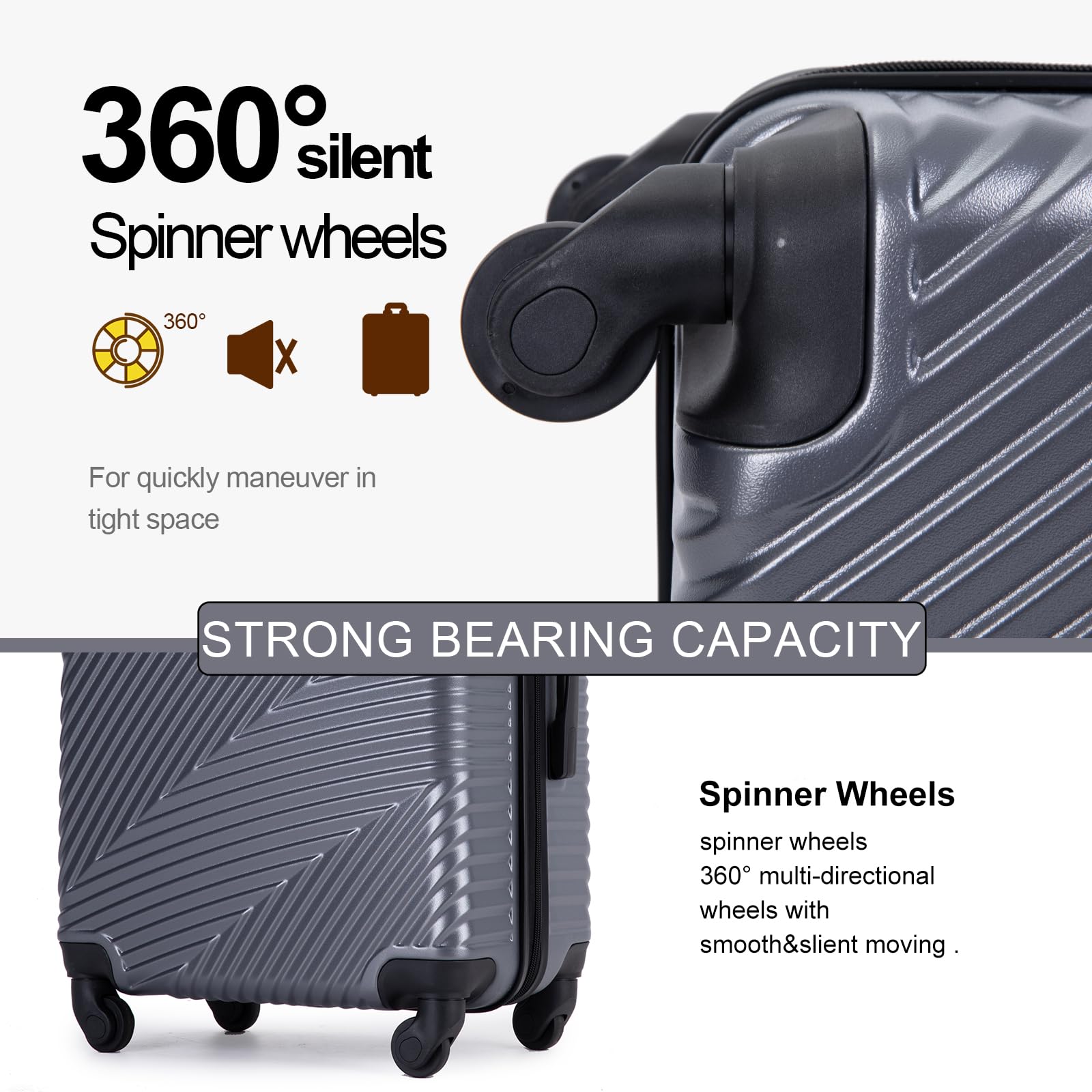 Durable Lightweight Hardside Luggage Set with Spinner Wheels & TSA Lock - 3-Piece Carry-On Suitcase (20