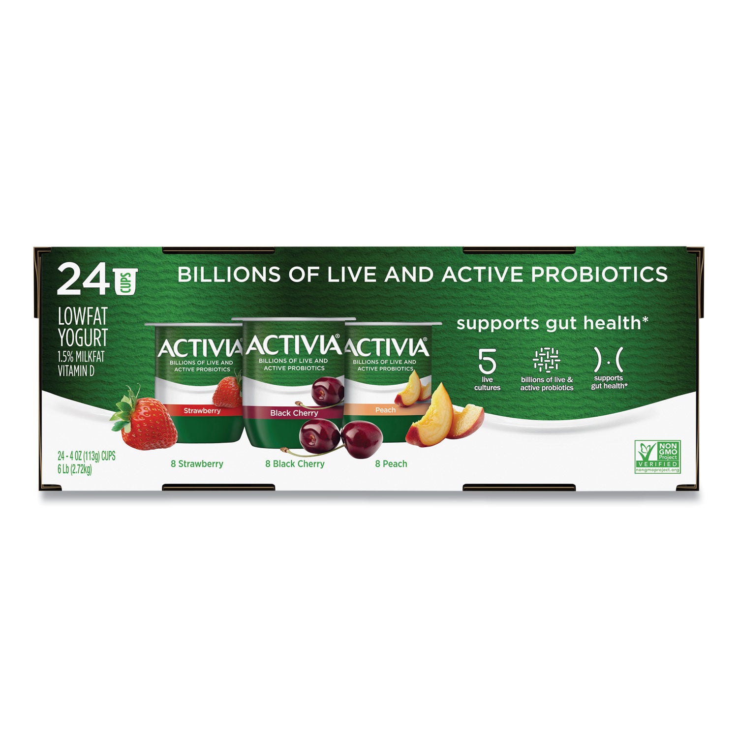 Activia® Probiotic Lowfat Yogurt Cups - 4 oz, Black Cherry, Peach & Strawberry Flavors, Pack of 24 | Healthy Snack for Breakfast, Lunch & On-the-Go