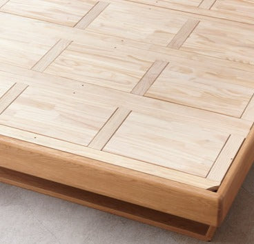 Solid Oak Wood Floating Platform Bed - No Headboard Modern Minimalist Bed Frame with LED Lights for Bedroom, Guest Room, or Studio Apartment